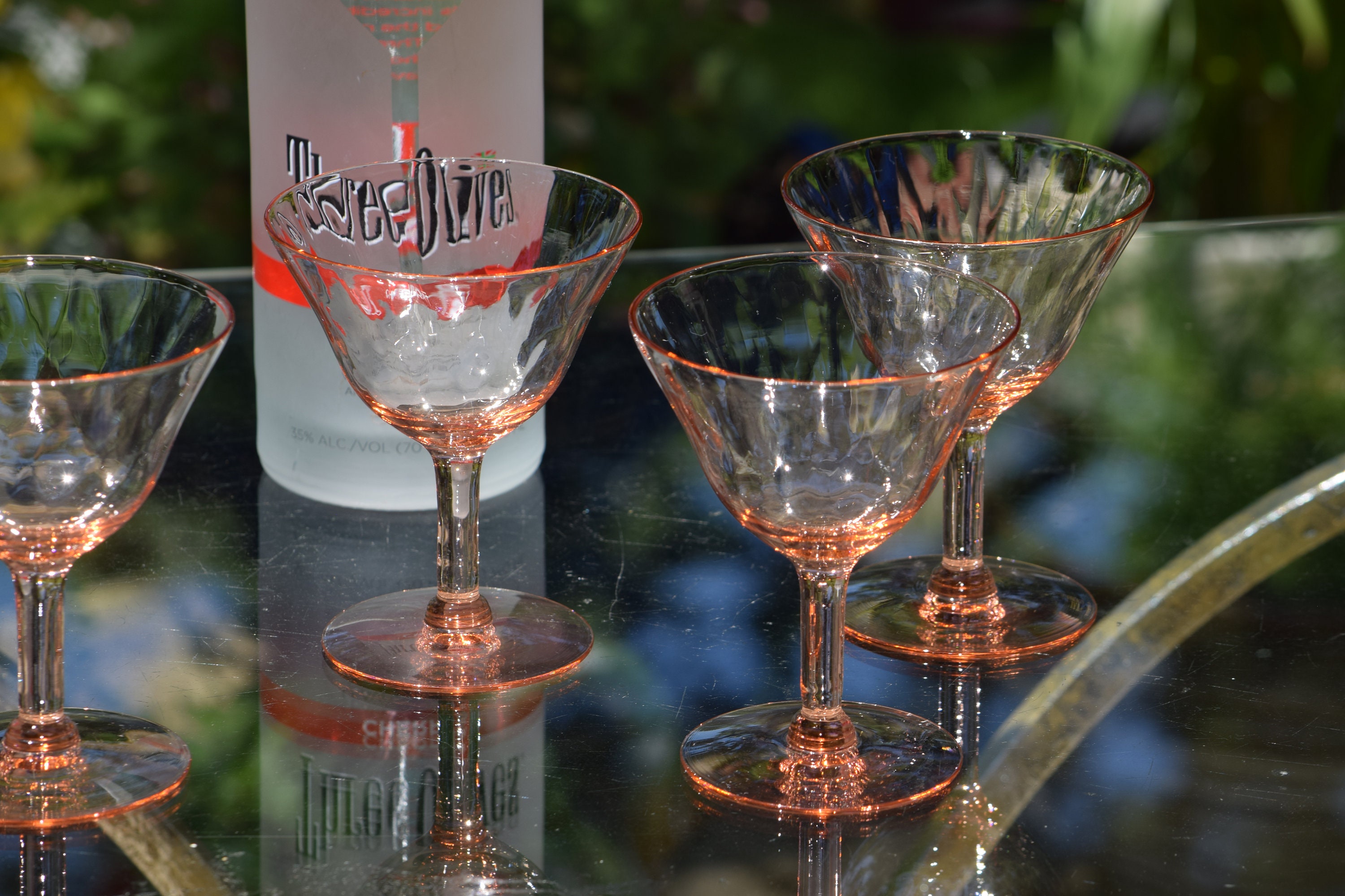 Vintage PINK DIAMOND OPTIC Cocktail Martini Glasses, Set of 5