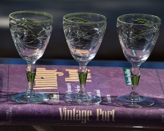 5 Vintage Etched Port Wine Glasses, 3 oz After Dinner Drink Cordials, Port Wine ~ Dessert Wine Glasses, 3 oz Wine Cordials