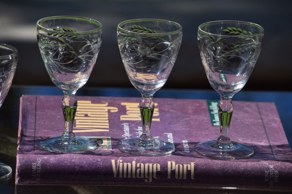 4 Vintage Etched Port Wine - Liqueur Glasses, Set of 4 Mis-Matched 3 oz Cocktail  Glasses, After Dinner Drinks ~ Crystal 3 oz Cocktail Glass