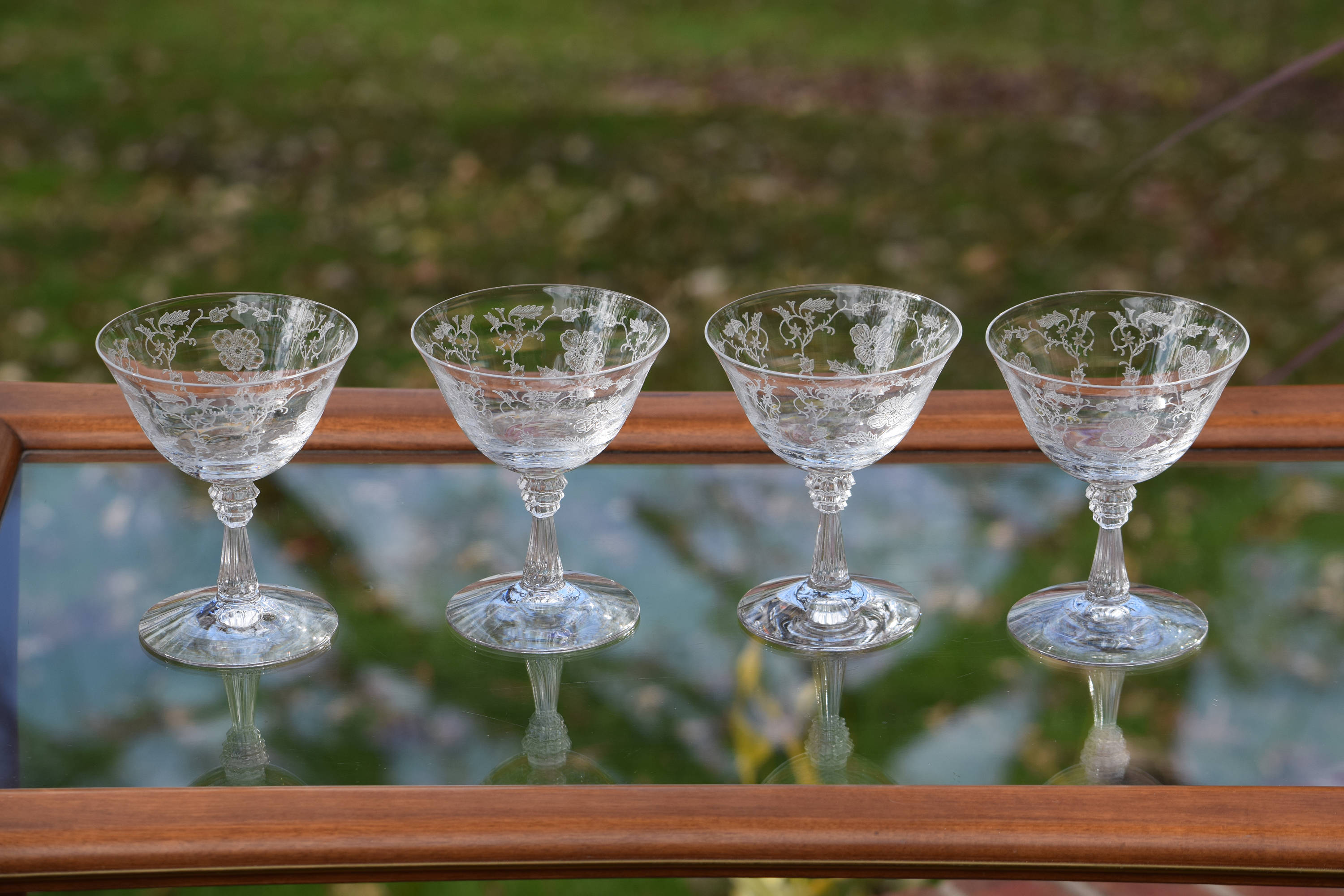 Vintage Etched Crystal Champagne Coupes Glasses, Set of 4, Fostoria