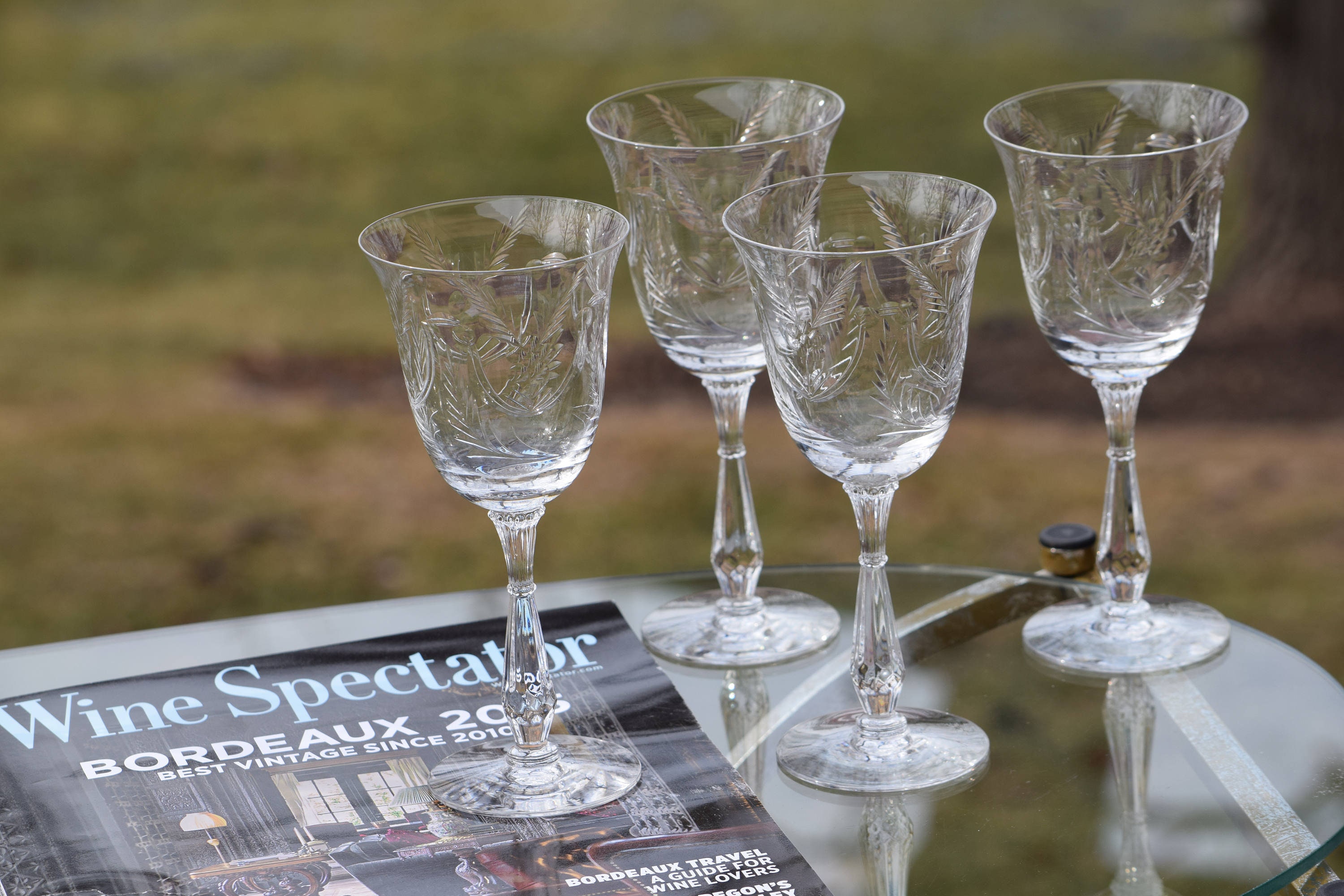 5 Vintage Etched CRYSTAL Wine Glasses, Tiffin Franciscan, 1950's, Vintage  Etched Water Goblets ~ Wedding Toasting Glasses, Tall Wine Glasses