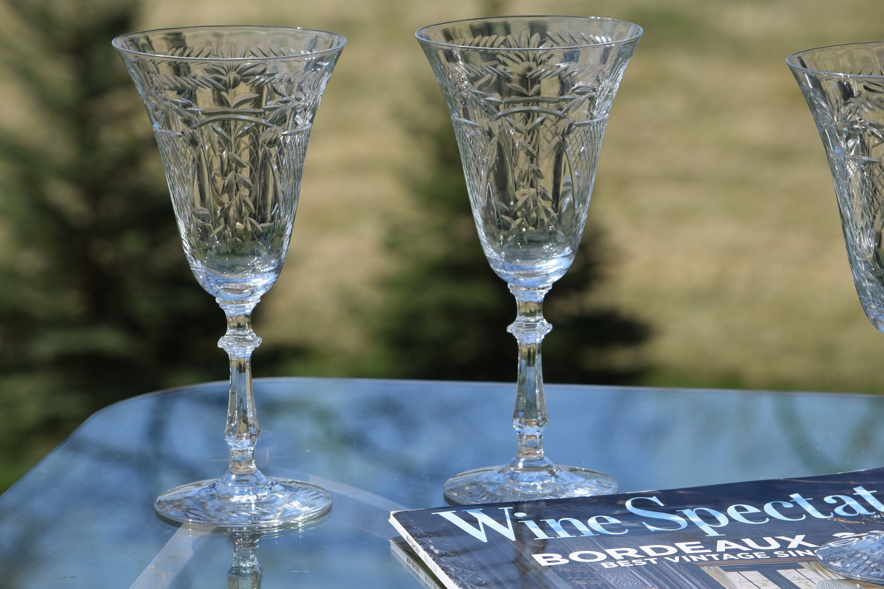 Set of 4/spode/rock Sharpe Crystal/usa/floral Etched/stemware/tall