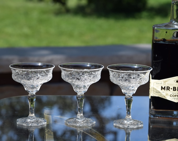 6 Antique Pressed Glass Cocktail ~ Mini-Martini Glasses, McKee, Rock Crystal c. 1915,  After Dinner Drinks Dessert Cocktail ~ 3 oz Cocktails