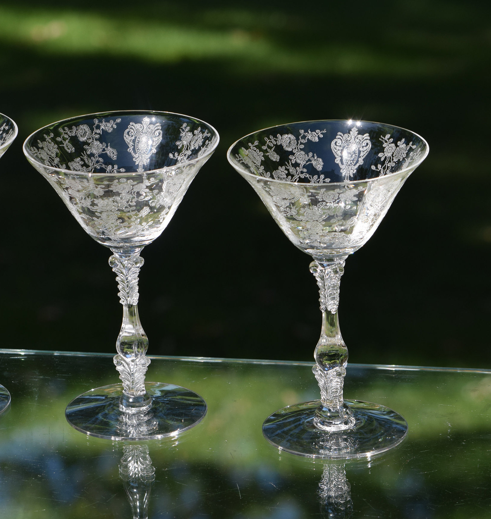 Reserved Sold Marilyn Vintage Etched Crystal Cocktail ~ Martini Glasses Set Of 4 Cambridge