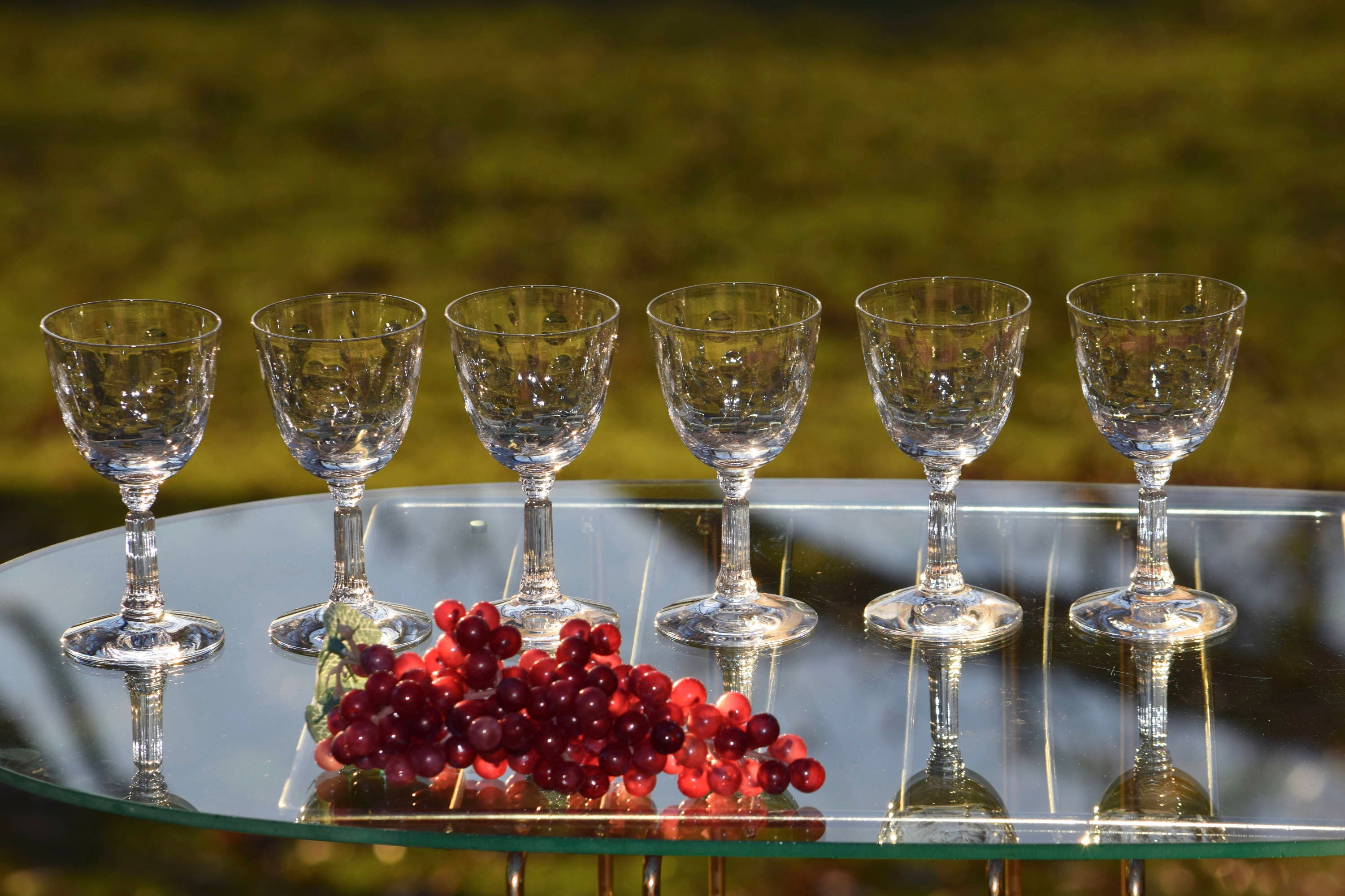 6 Vintage Etched Crystal Wine Glasses, Set of 6, Fostoria