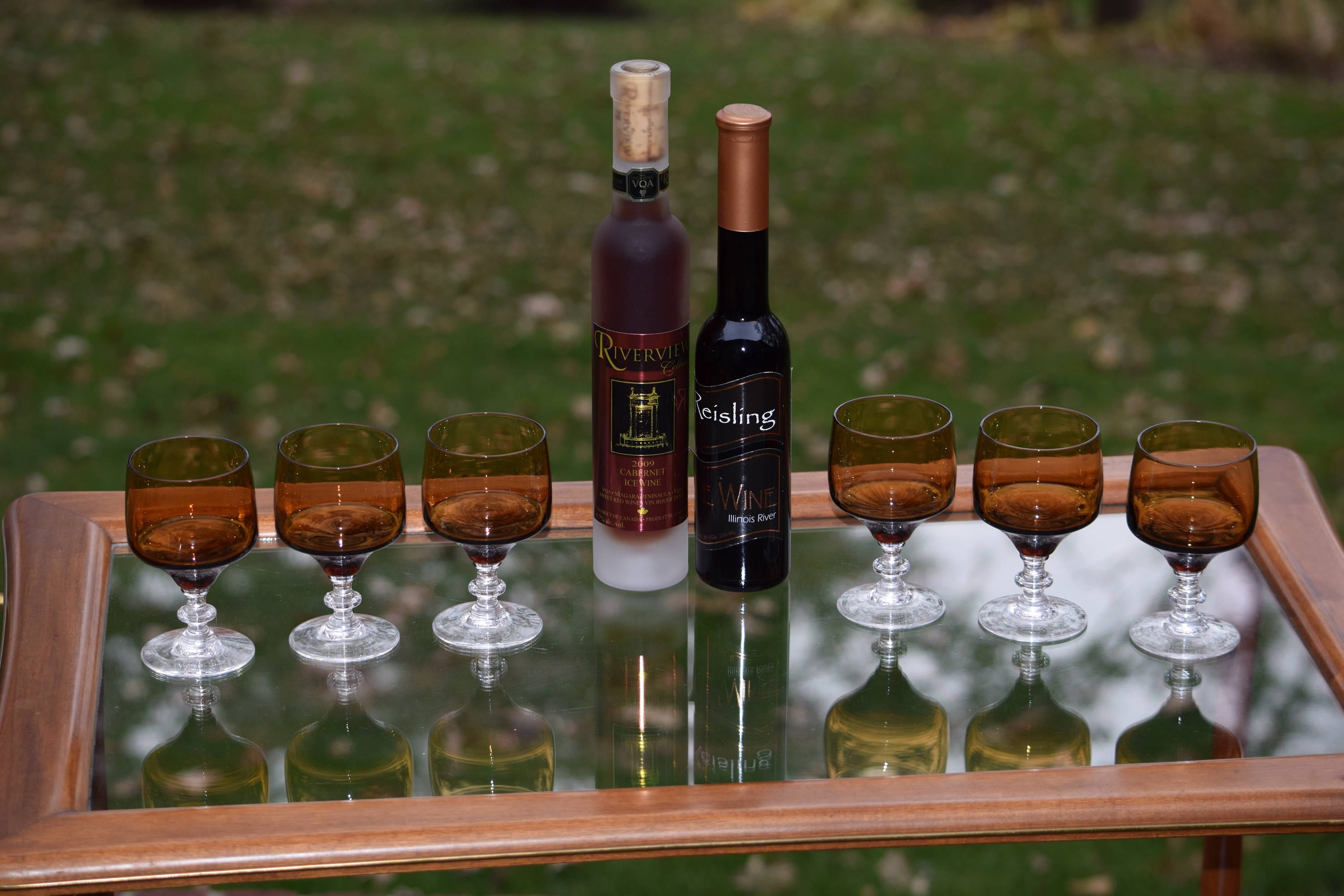 Vintage Wine Glasses, Set of 6, Vintage Brown and Clear After Dinner