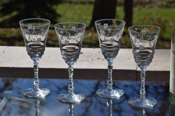 4 copas de vino grabadas vintage, Rock Sharpe, alrededor de 1950, copas de  vino grabadas antiguas copas de agua, copas de vino de boda vintage -   España