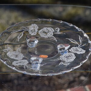 Fostoria CAMELLIA Etched Glass Plate, Tidbit Plate, Vintage Glass Dessert Plate, 3 Toed, Bridal Tea Party Elegant Luncheon