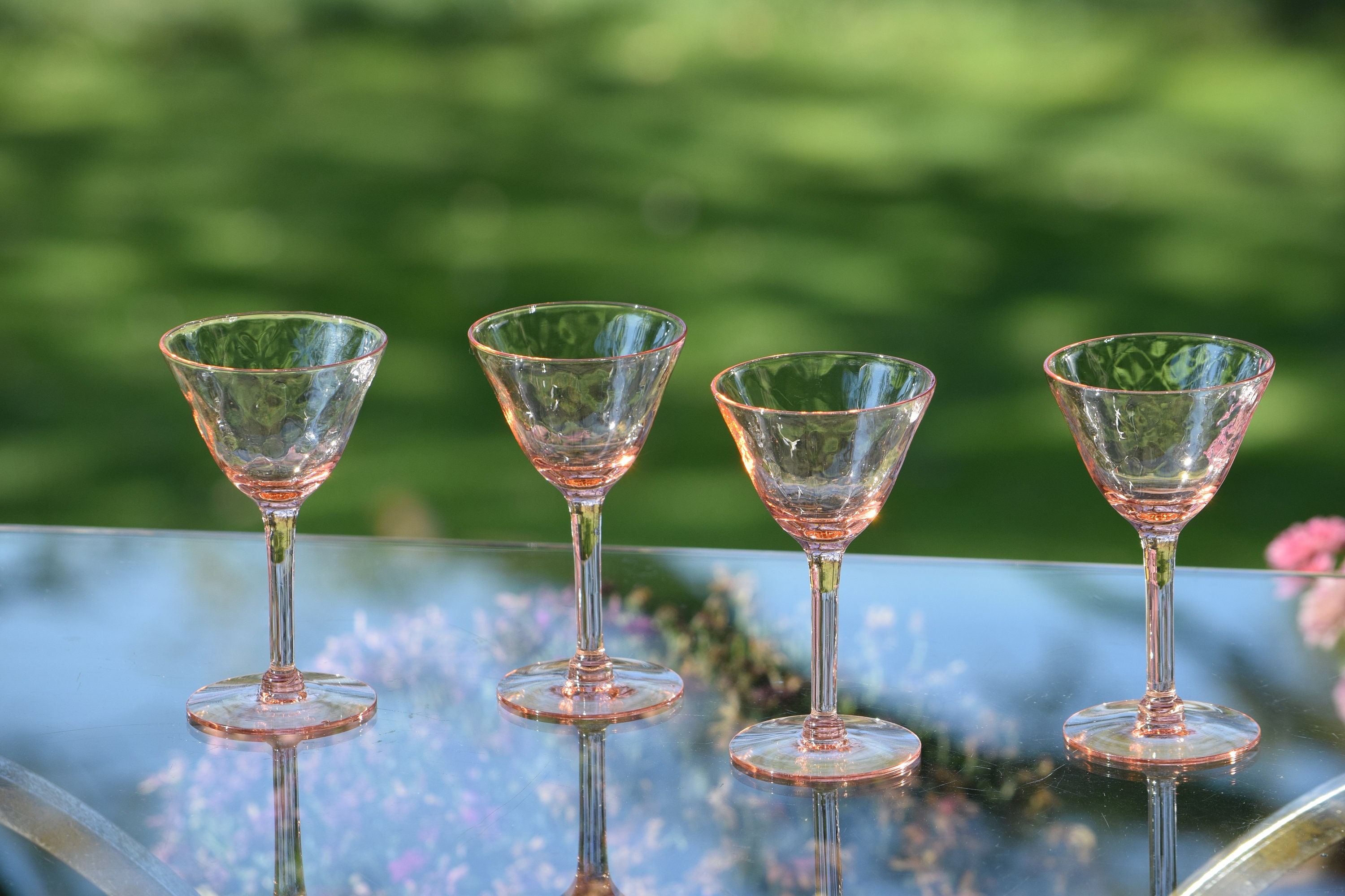 Vintage Pink Diamond Optic Wine Cordials, Set of 4, Small 2 oz Liquor
