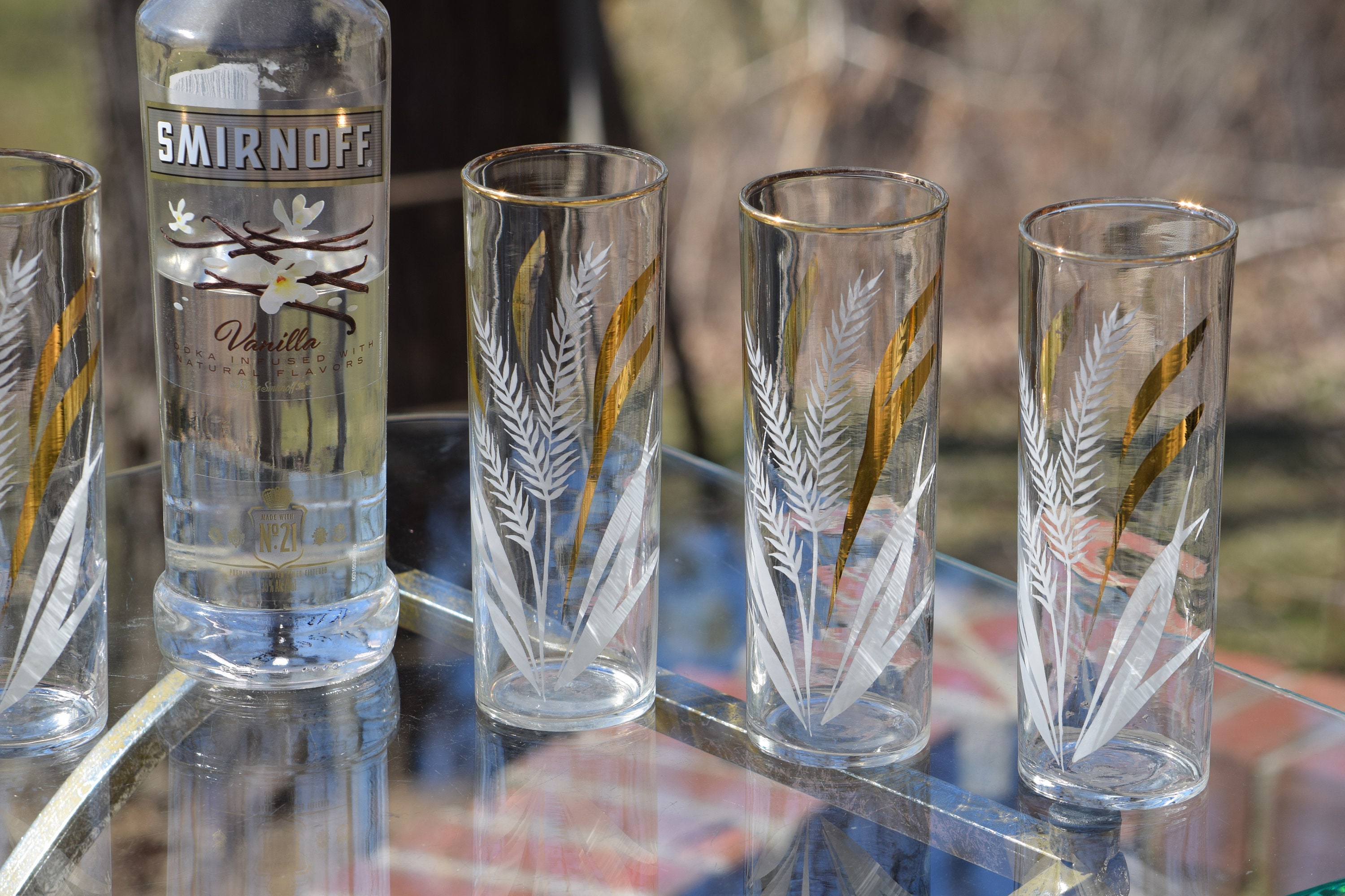 Vintage Gold & White COLLINS Glasses, Set of 6, Vintage Libbey Collins Glasses, Vintage Cocktail