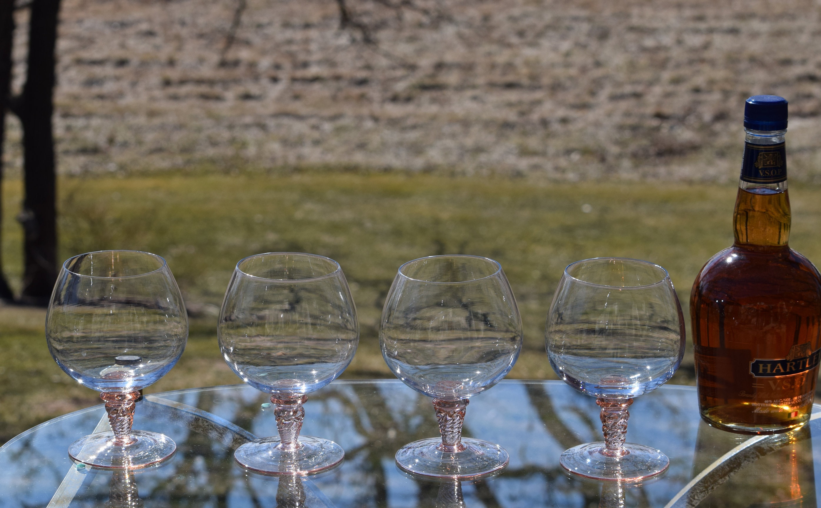 Vintage Brandy Cognac Snifter Glasses, Set of 4, Vintage Pink