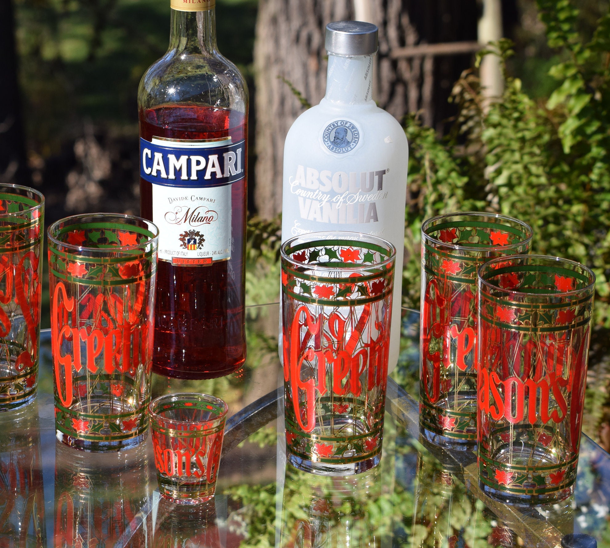 4 Vintage Culver Christmas Highball Cocktail glasses, Set of 4, Bourbon