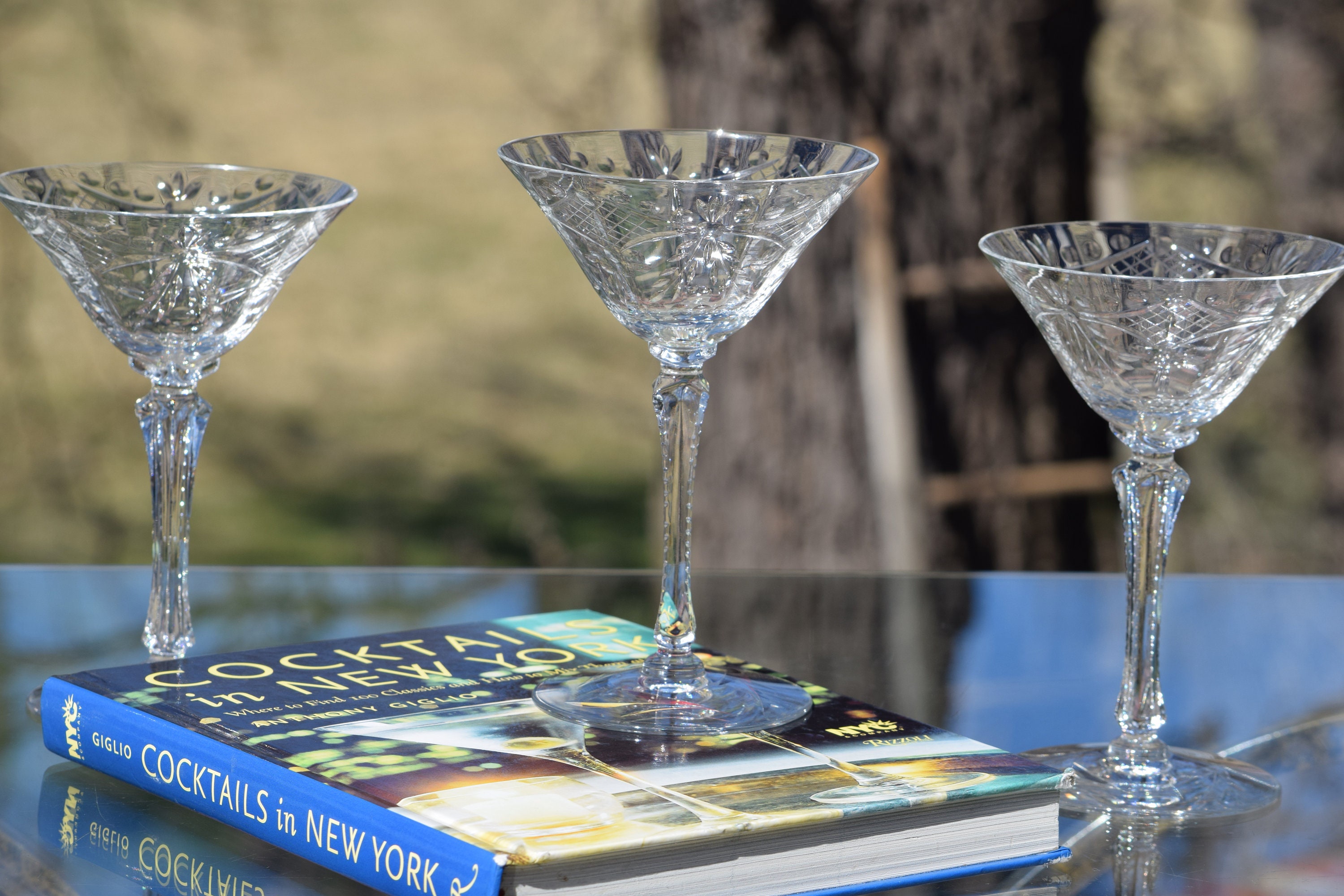 4 Vintage Etched CRYSTAL Cocktail Glasses, Set of 4, Seneca