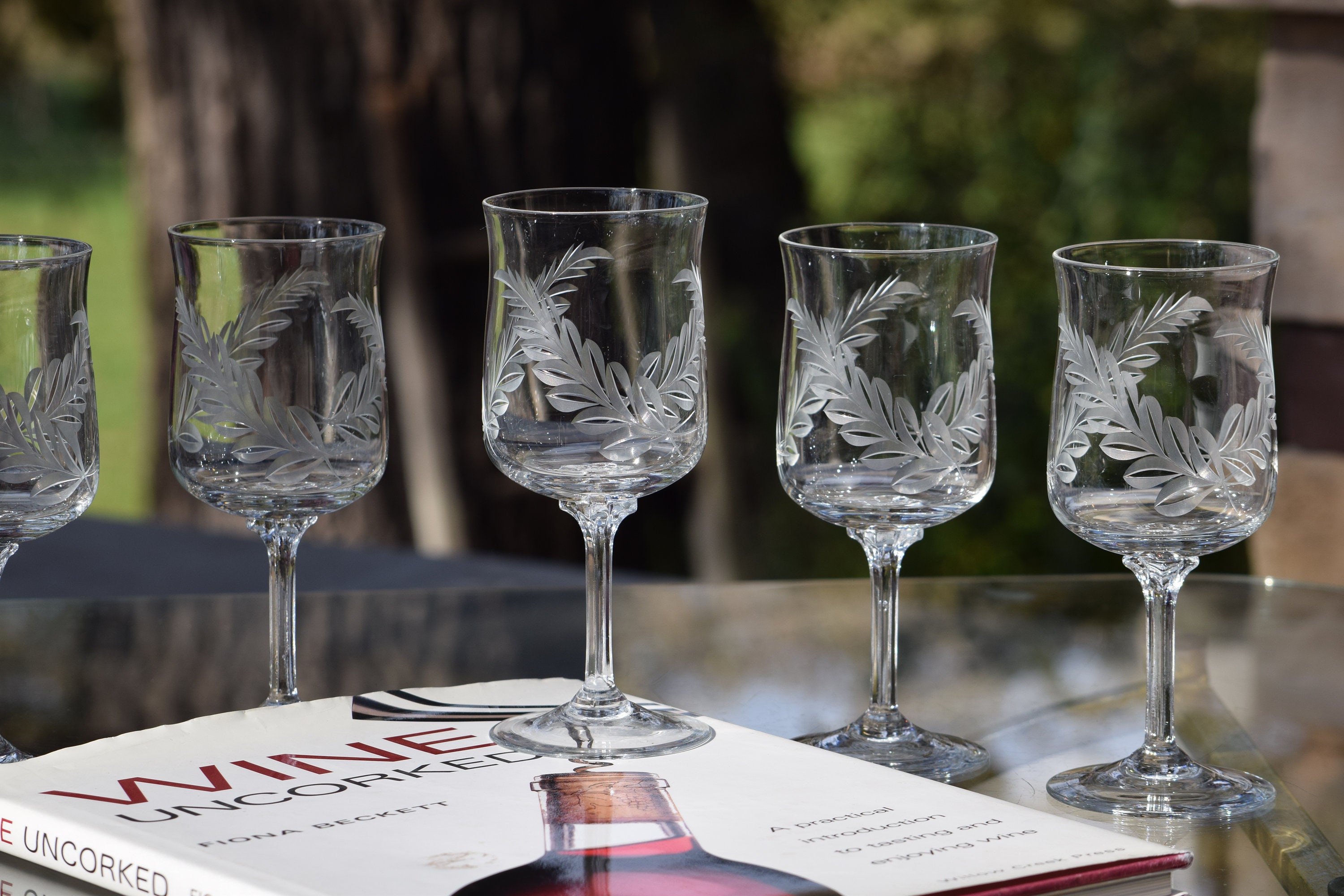 Vintage Newton Crystal Co.Cut Crystal Wine/Water Glasses Set/4 /hg