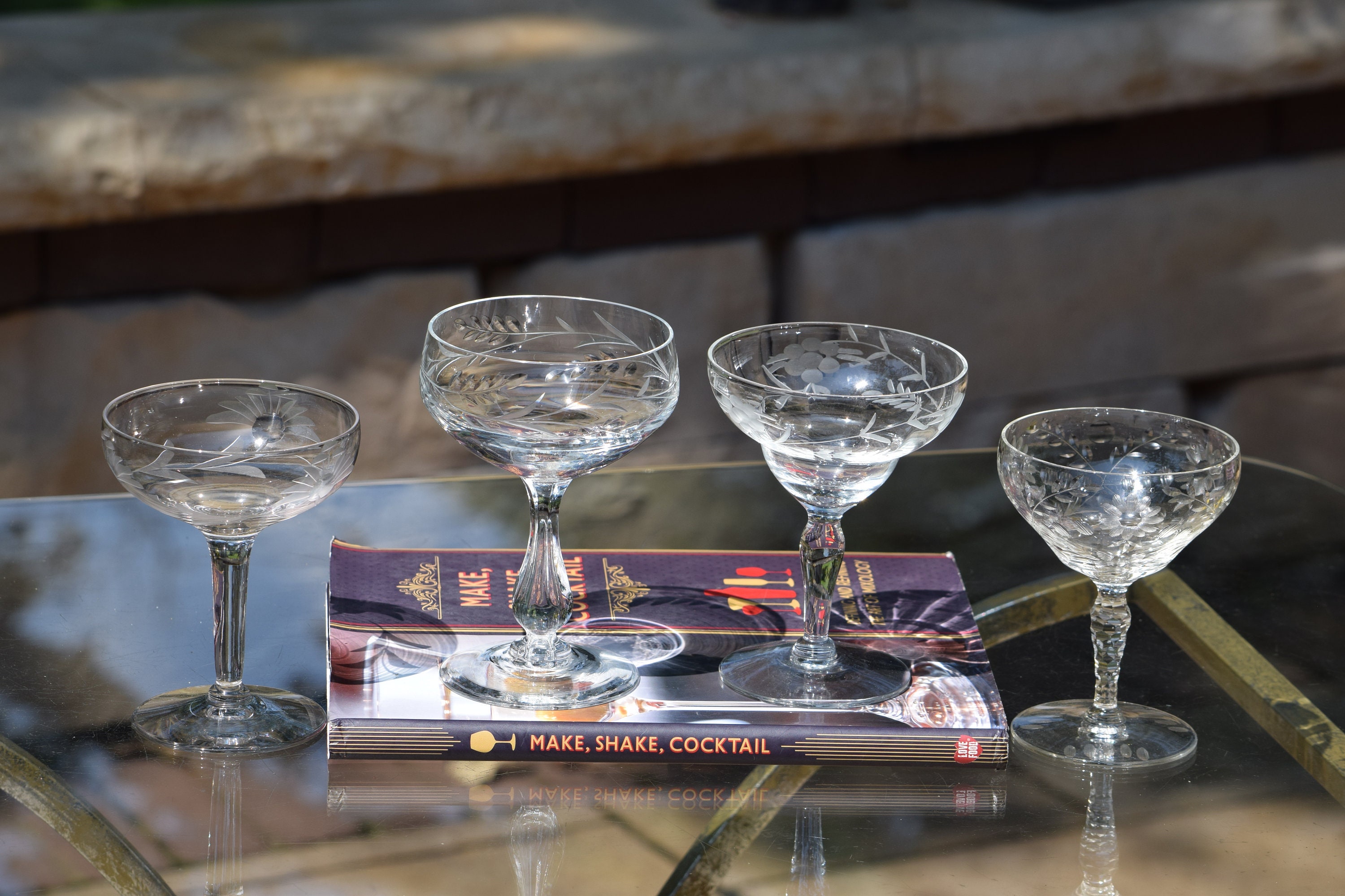 Food52 Vintage-Inspired Etched Martini & Cocktail Glasses - Goblet (Set of 4)