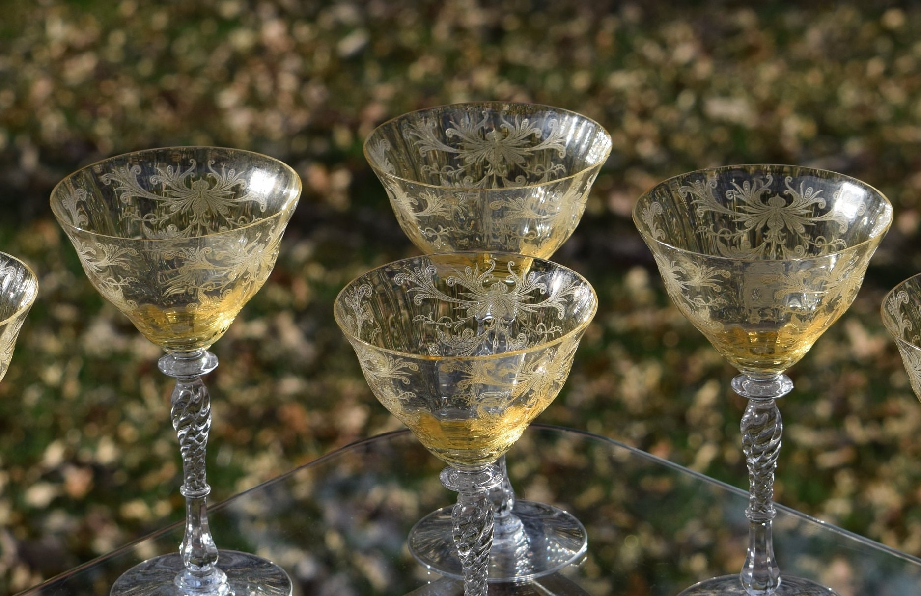 Vintage Etched Crystal TIFFIN FRANCISCAN Mandarin Yellow Cocktail