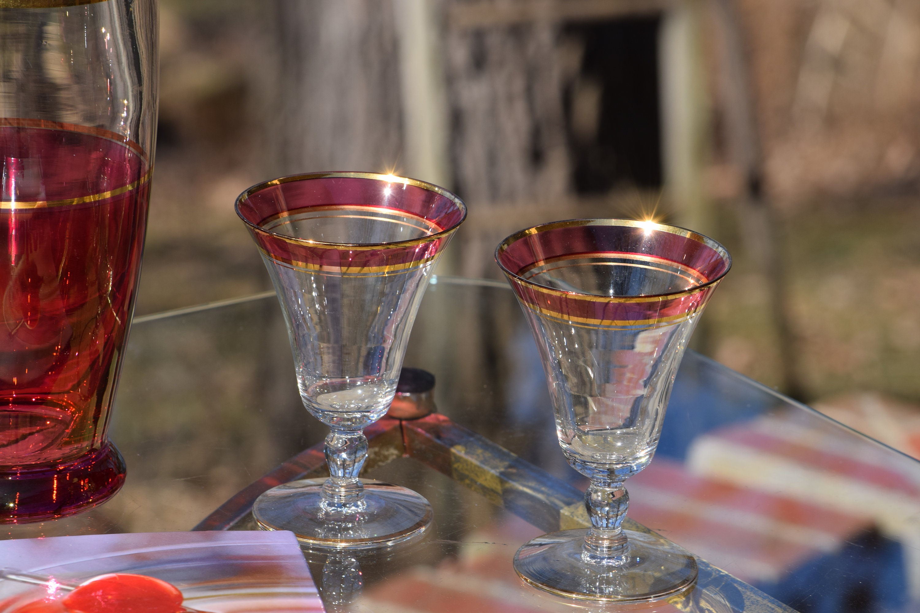 Vintage Mid Century Pink & Gold Martini Cocktail Shaker with Matching