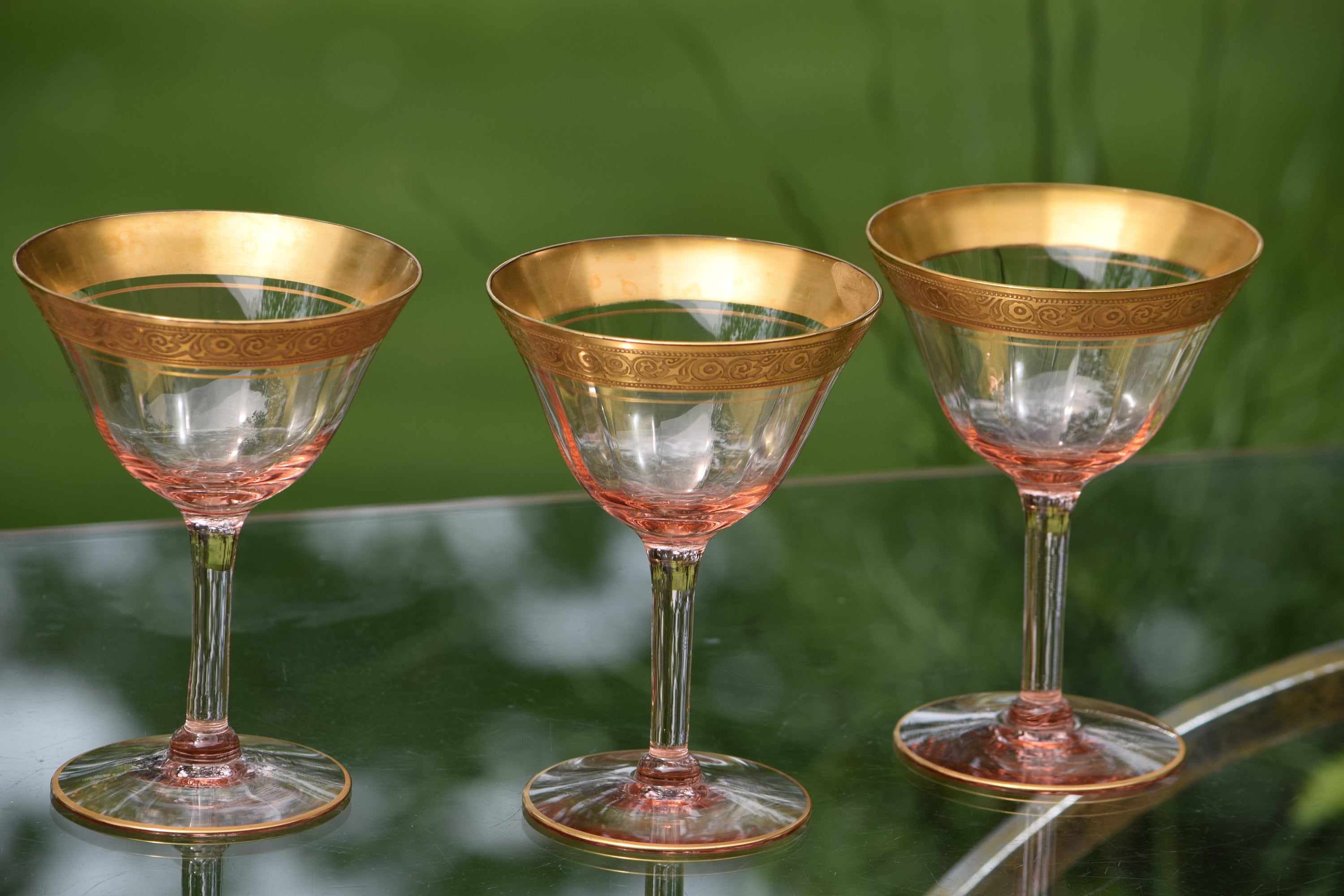 Vintage Pink Gold Rimmed Encrusted Cocktail Martini Glasses Set Of 4 ...