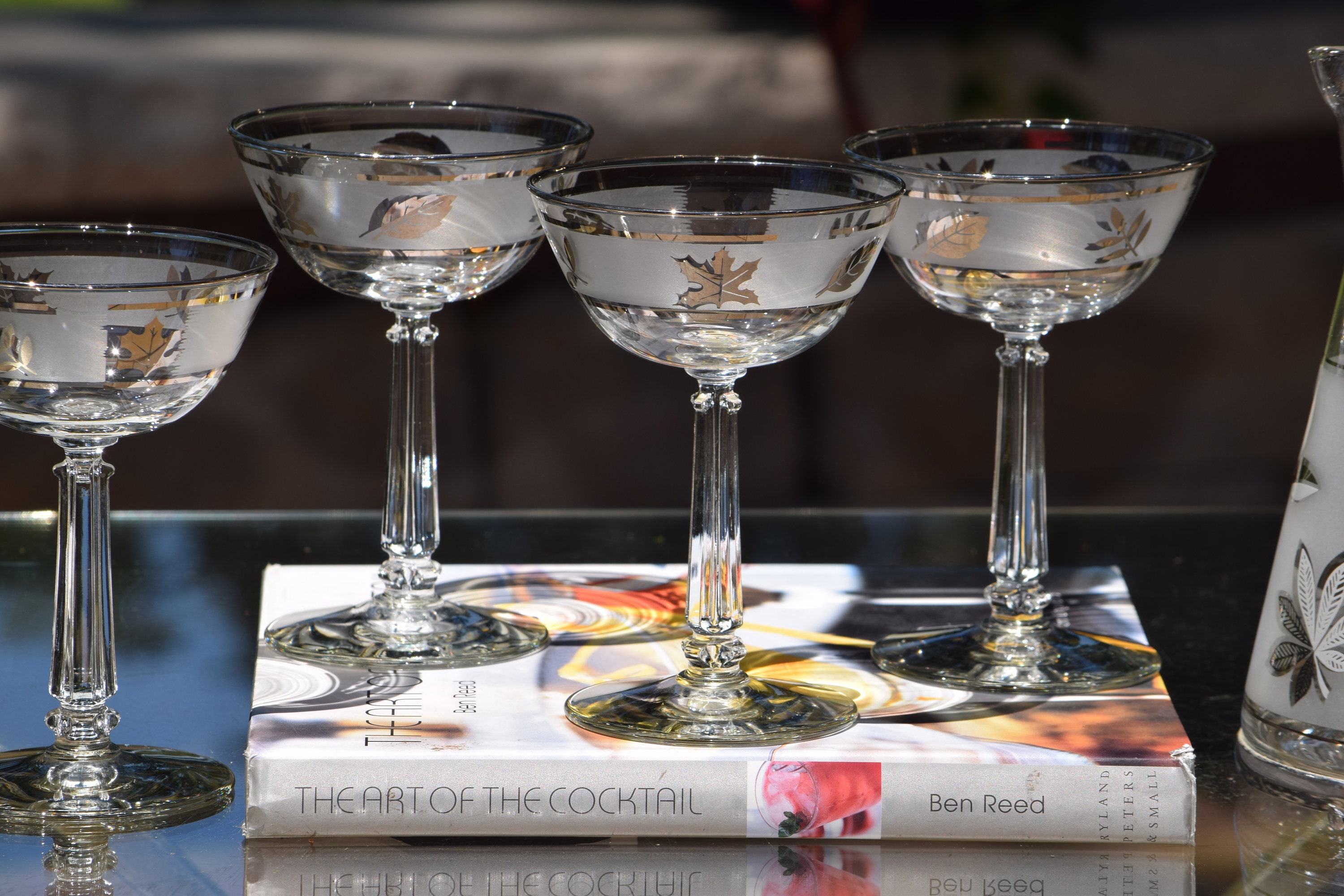 4 Large 1980s Wheel Cut Martini Glasses 