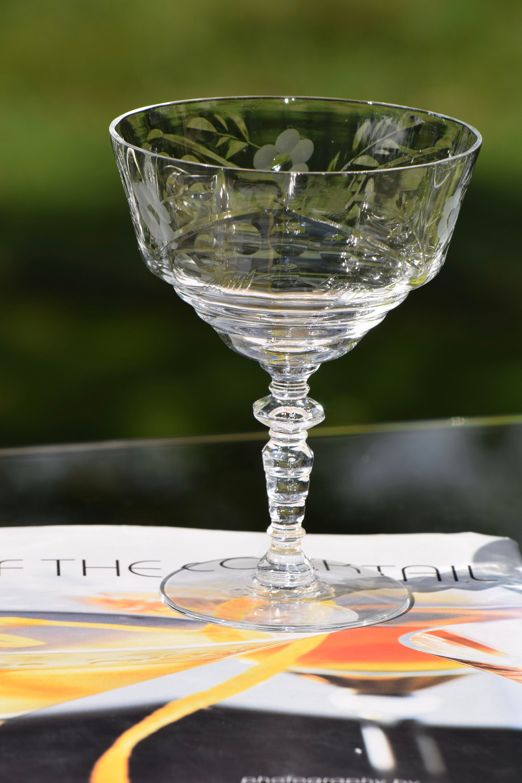Vintage Etched Cocktail Martini Glasses, Set of 4, Rock Sharpe