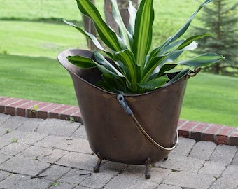Vintage Copper Large Metal Decorative Plant Container, 1940's or Earlier, Vintage Home Decor, Antique Fireplace Coal/Ash Bin