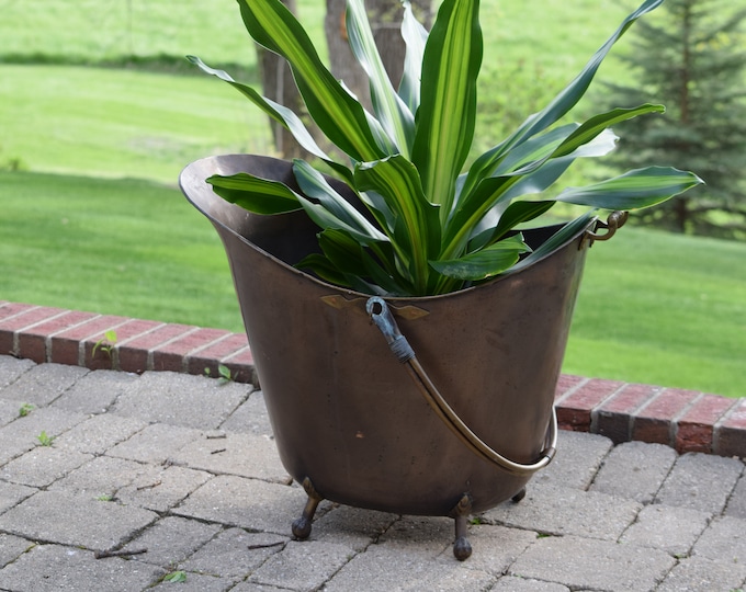 Vintage Copper Large Metal Decorative Plant Container, 1940's or Earlier, Vintage Home Decor, Antique Fireplace Coal/Ash Bin