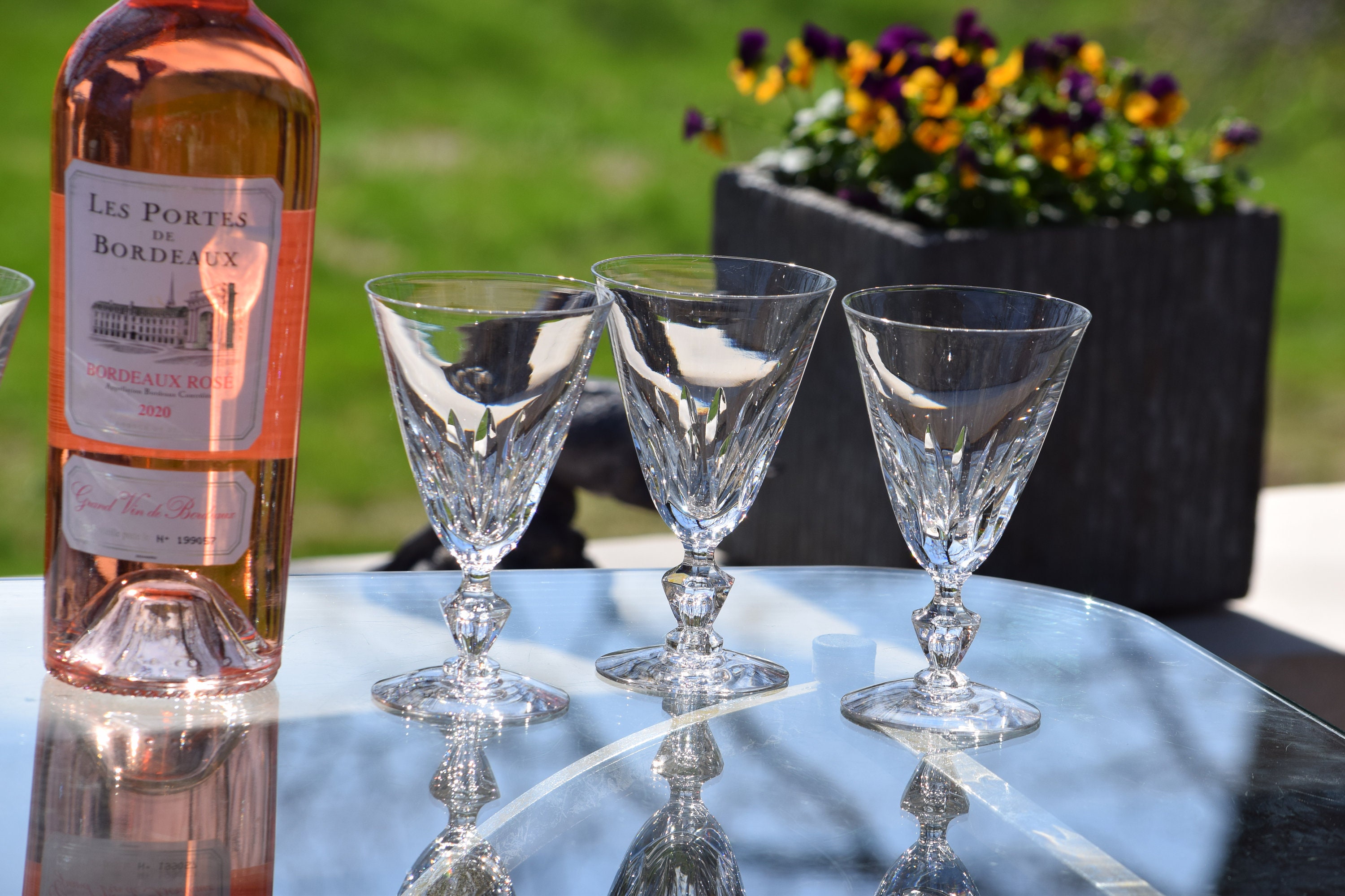 6 Vintage Crystal Cut Wine Glasses, Tiffin Franciscan, Festival, c