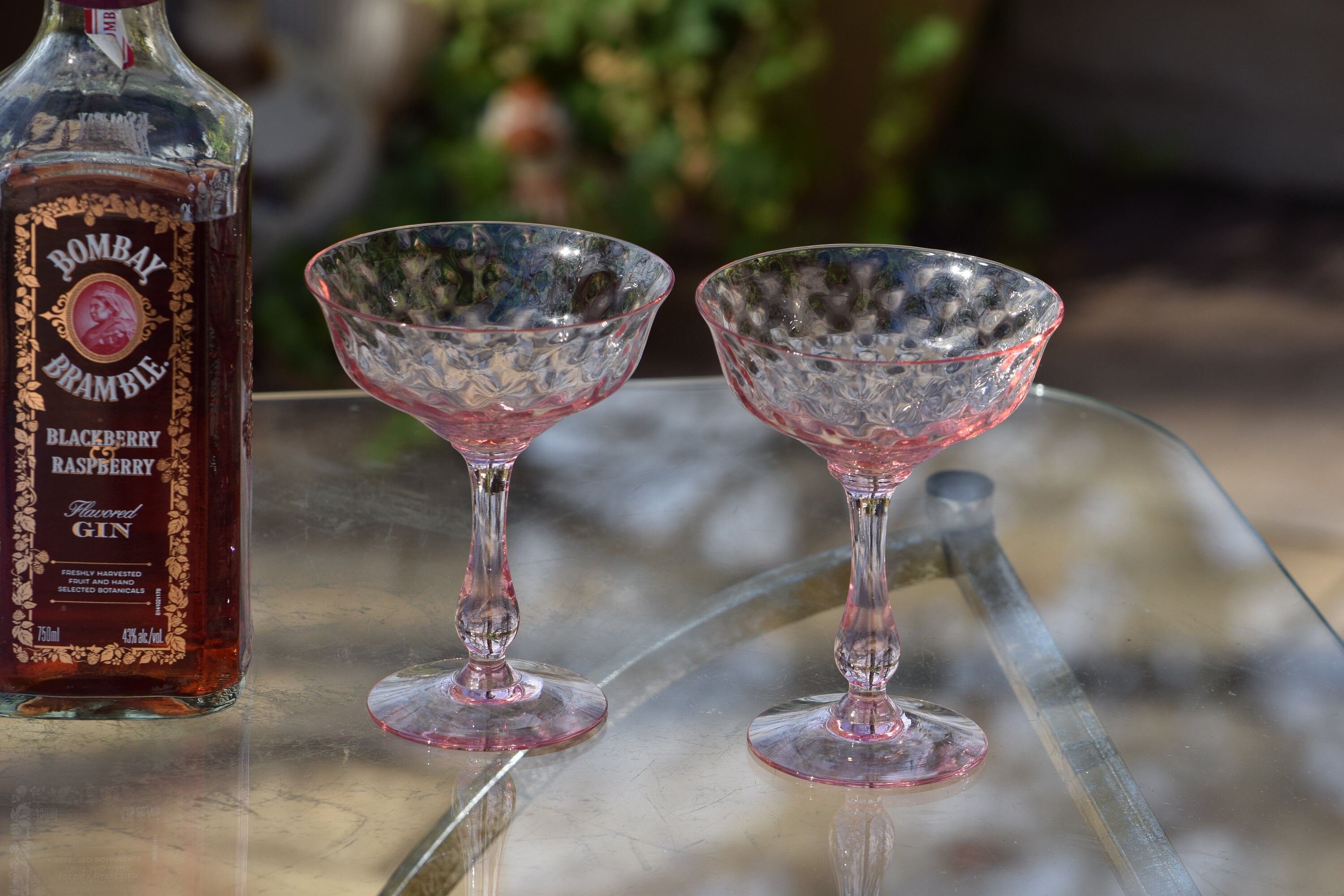 4 Vintage PINK DIAMOND OPTIC Cocktail Champagne Glasses, Fry Glass
