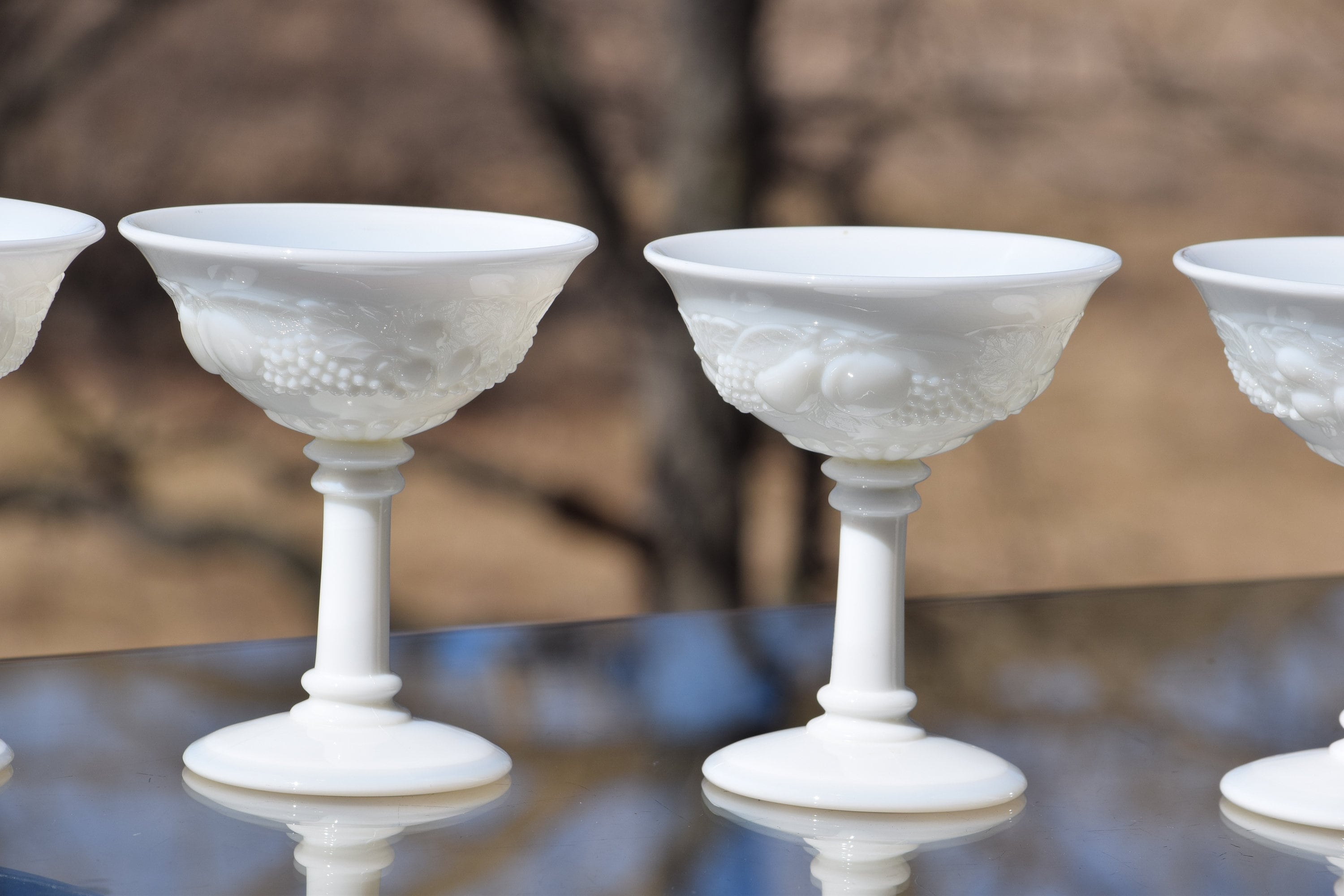 Vintage White Milk Glass Cocktail Glasses, Westmoreland Milk Glass, circa 1930's, Set of 6