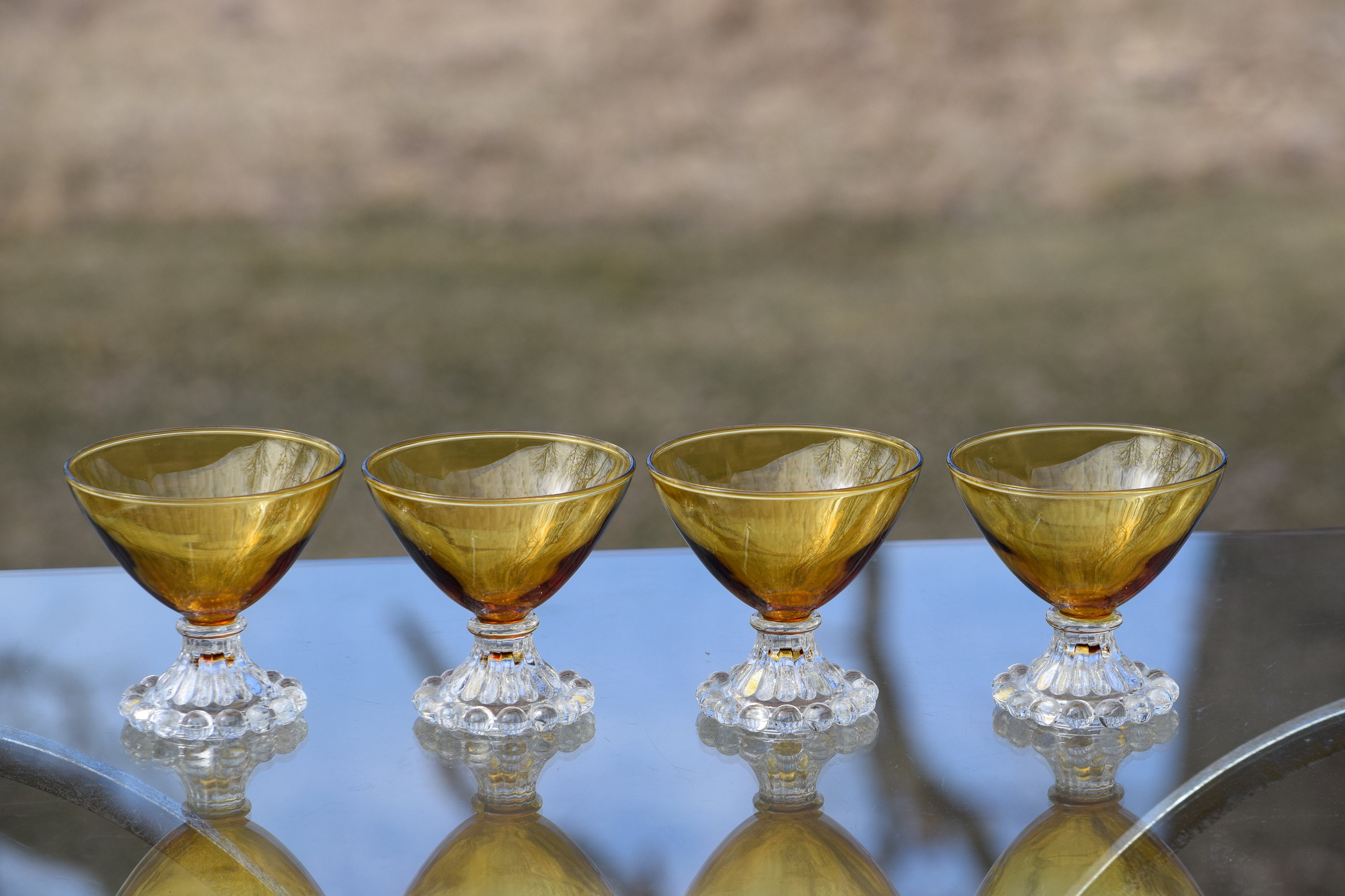 Vintage Amber Cocktail Martini Glasses, Set of 4, Mixologist Craft
