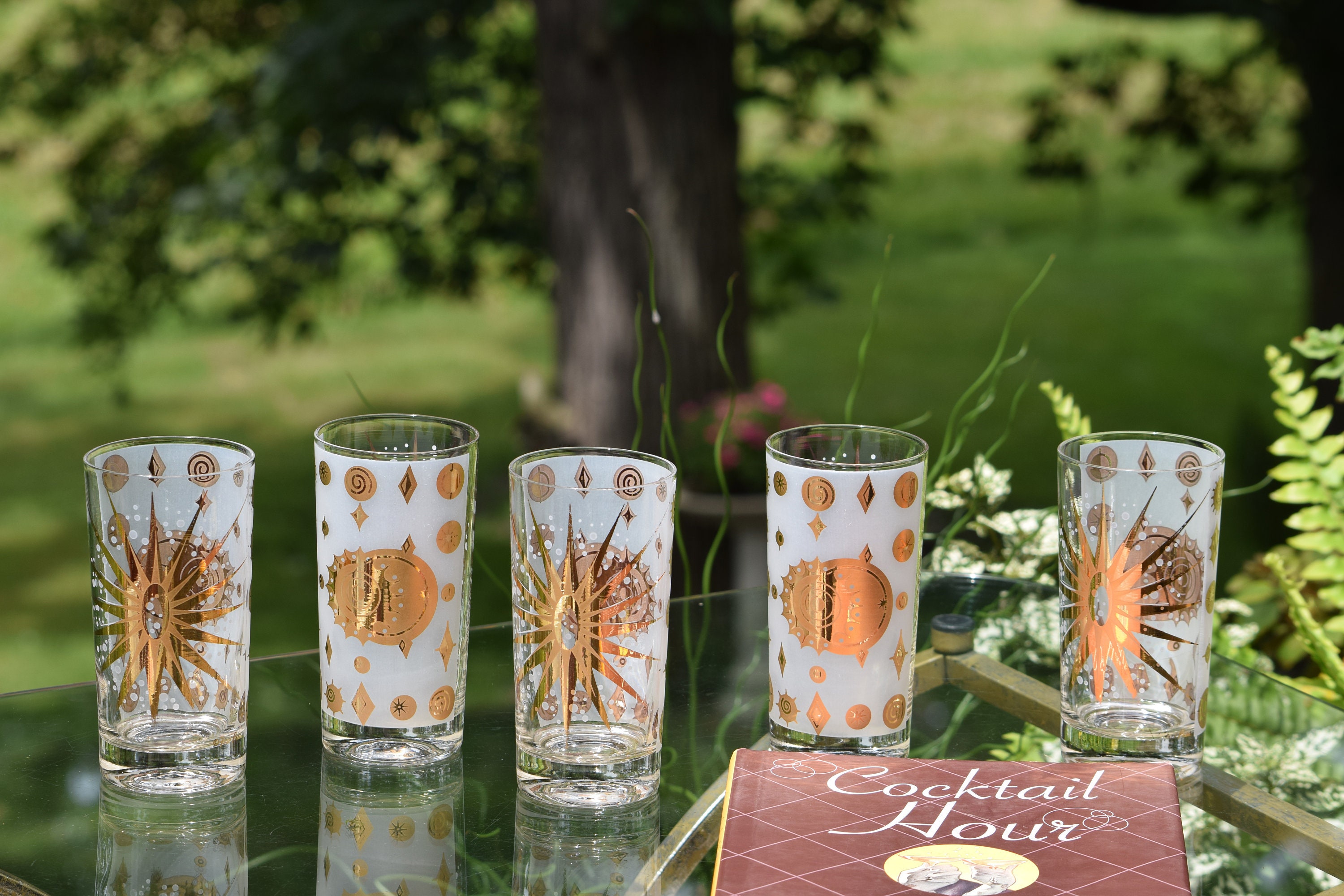 Mid Century Gold Starburst Highball Glasses, Set of 6 - I Like