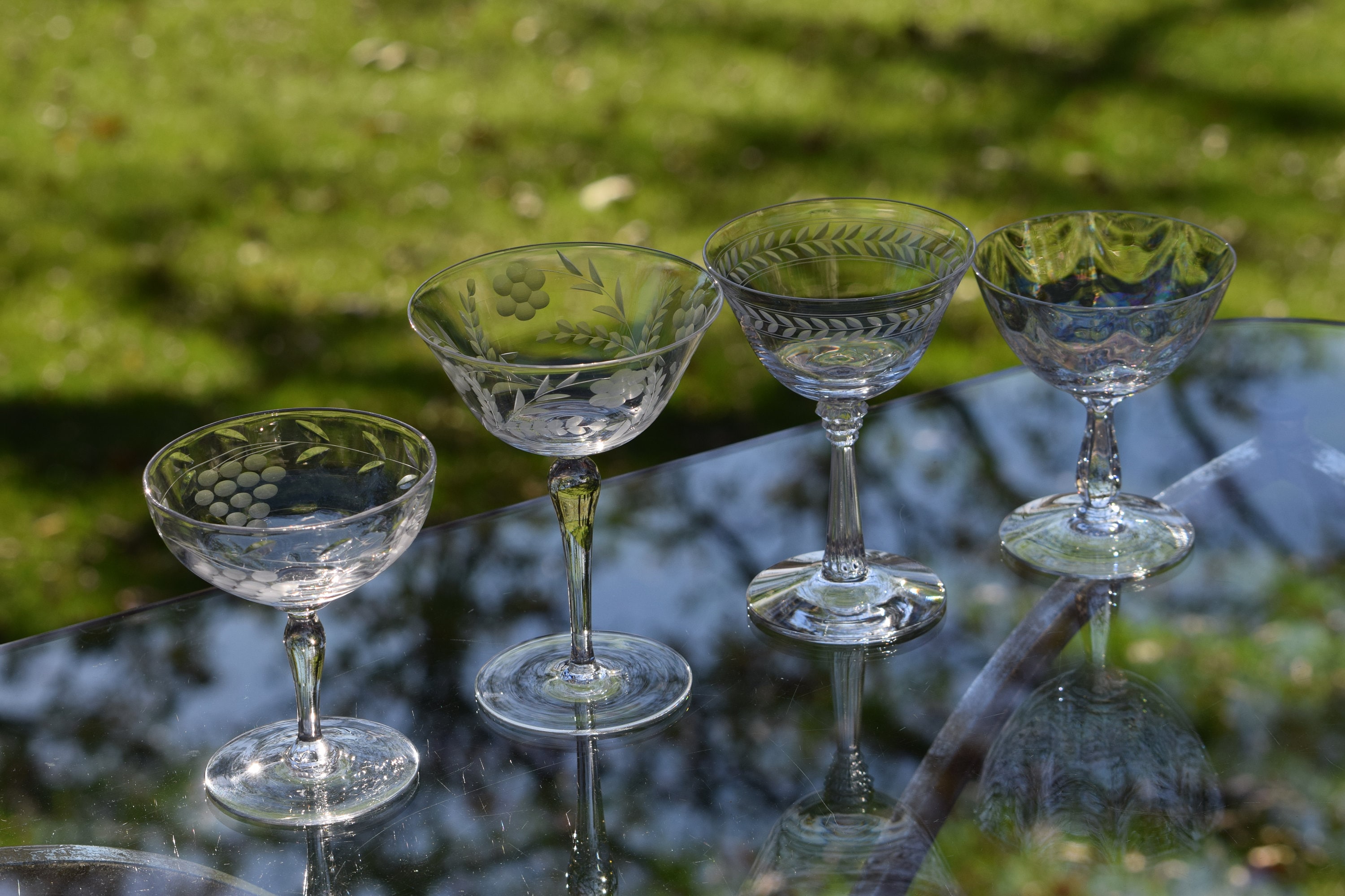 Food52 Vintage-Inspired Etched Martini & Cocktail Glasses - Martini (Set of 4)