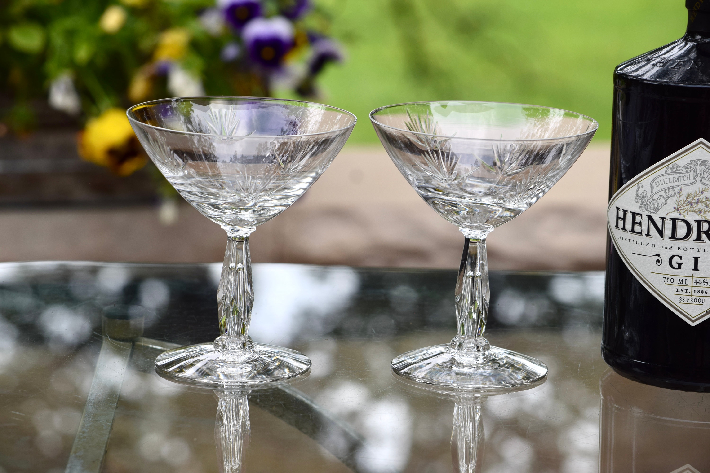 4 Vintage CRYSTAL Bubble Stem Etched Cocktail Glasses Tiffin -  in 2023
