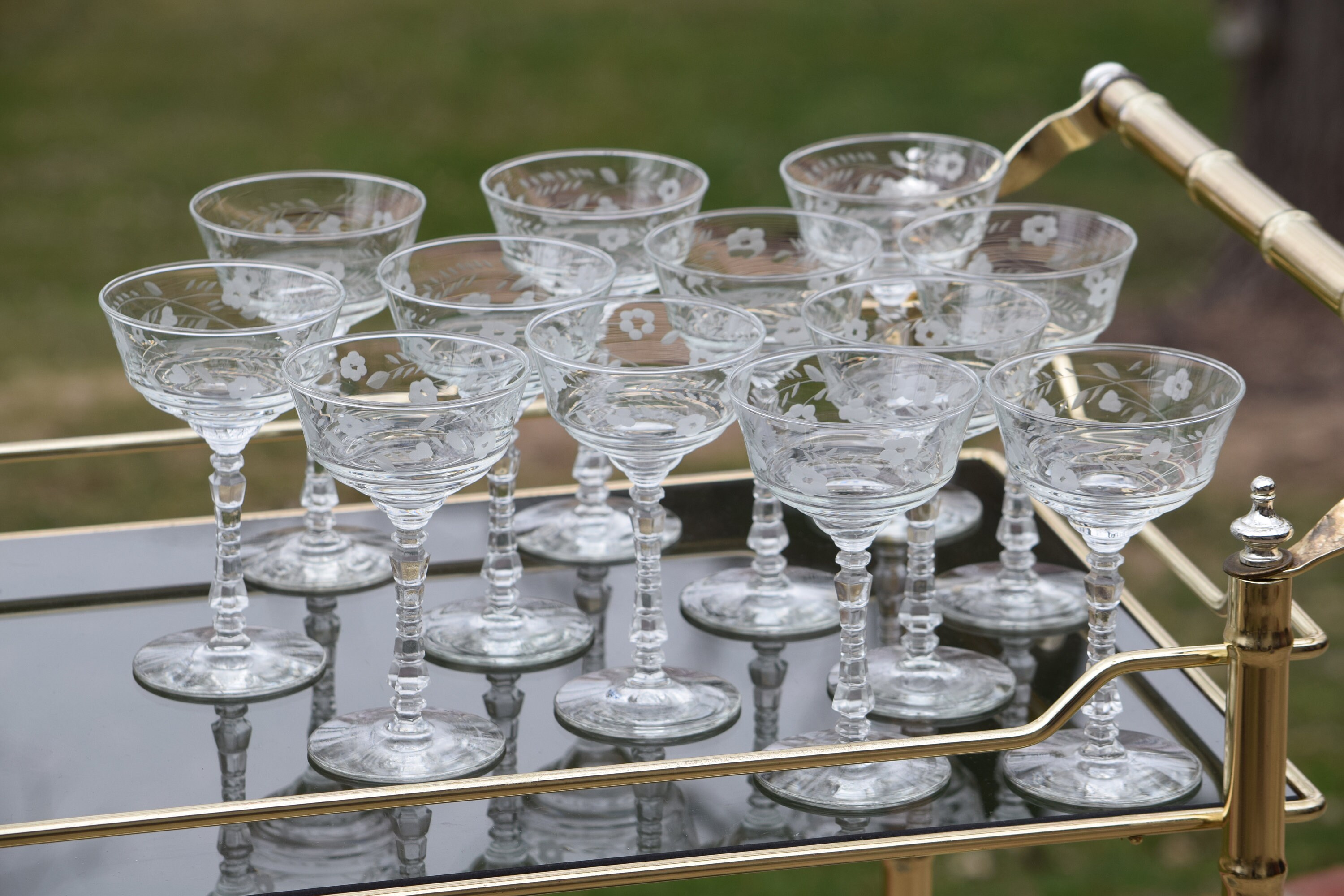 Vintage Etched Cocktail Martini Glasses Set of 4, Rock Sharpe, Halifax