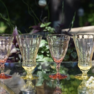 Vintage Etched Wine Glasses: Multi-Colored Mismatched Set, 1950s