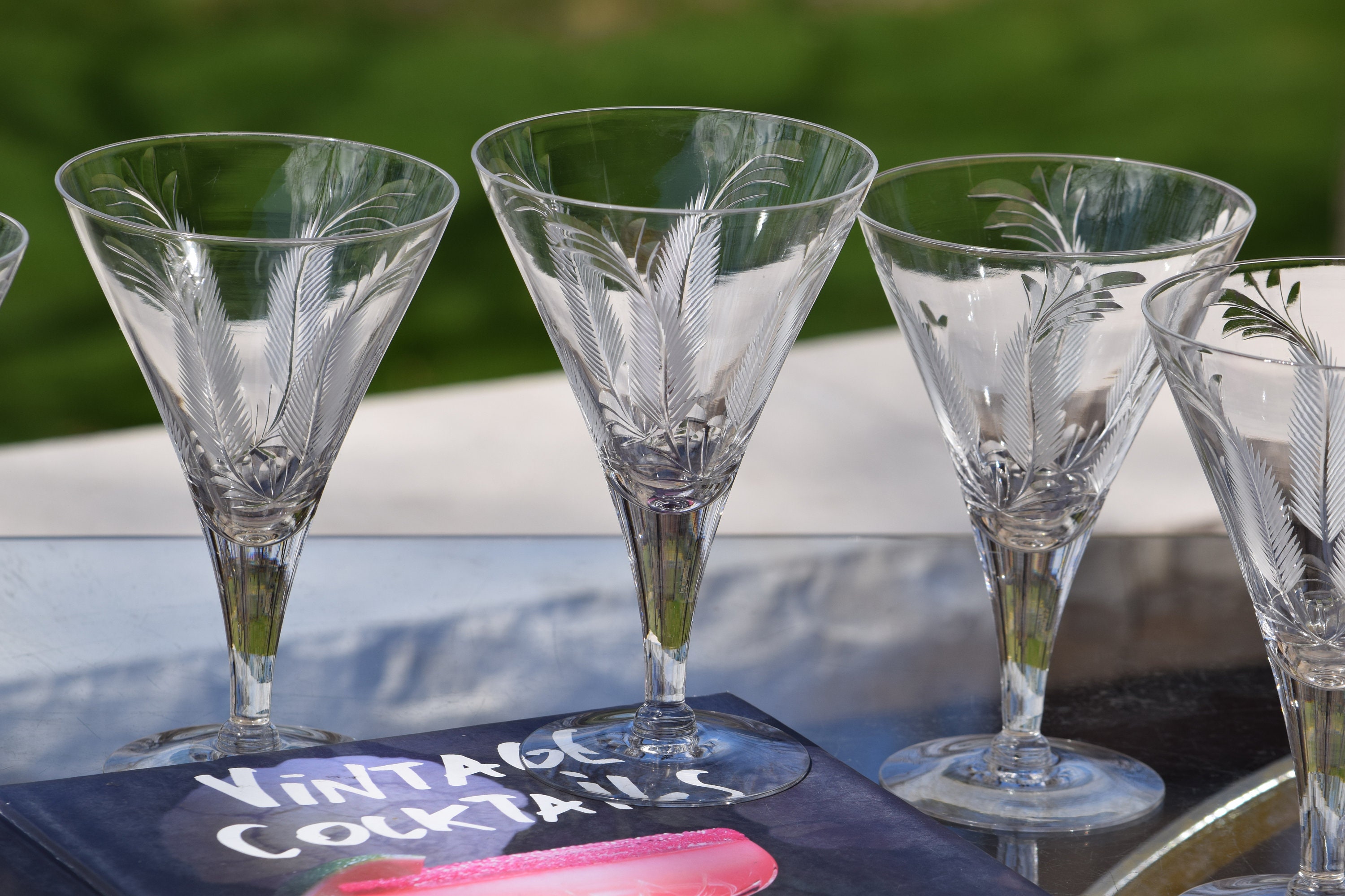 Vintage 1950s Floral Etched Ice Tea Glasses