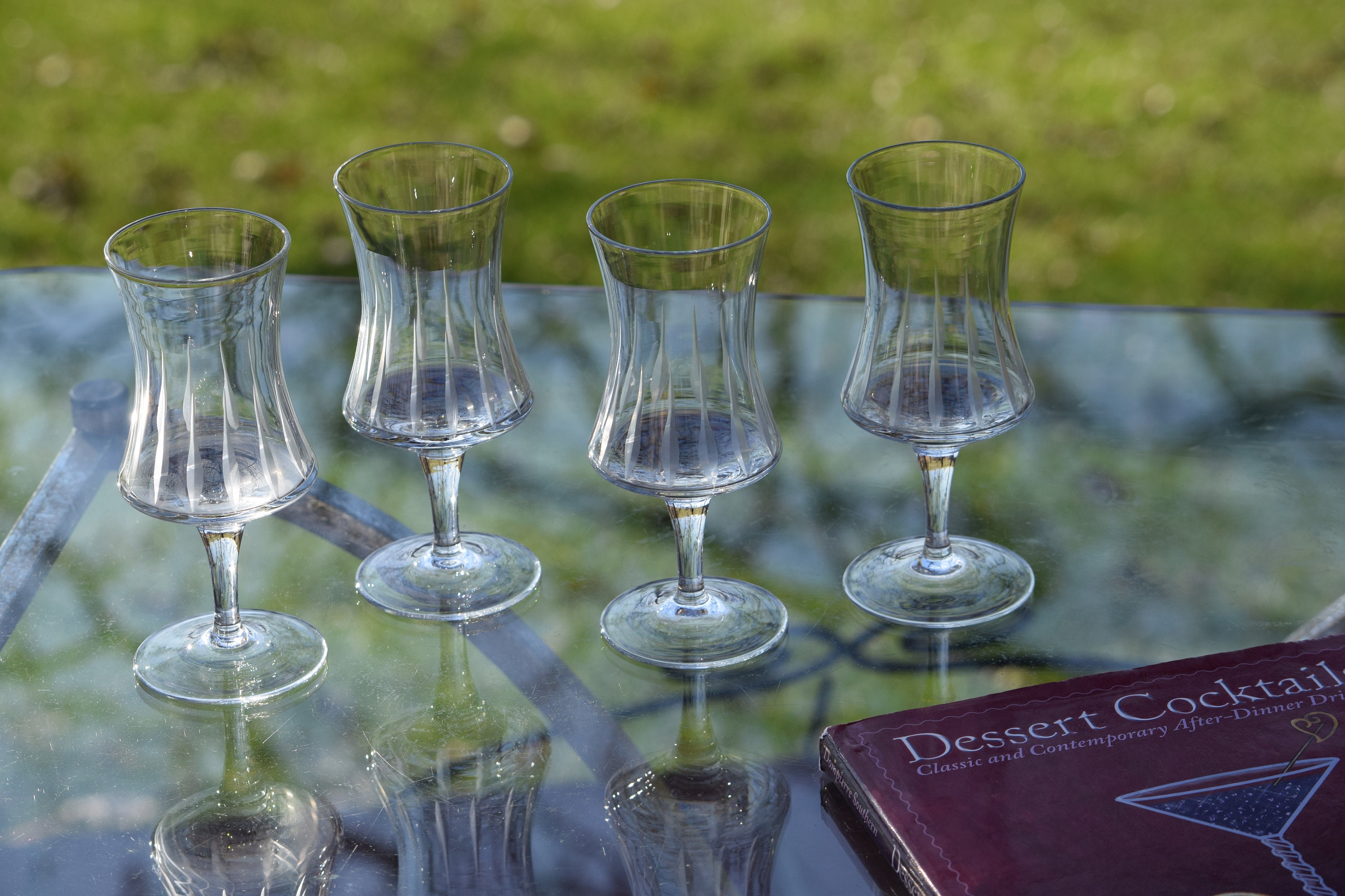 Vintage Etched Liquor Cordial Glasses, Set of 3, 4 oz After Dinner