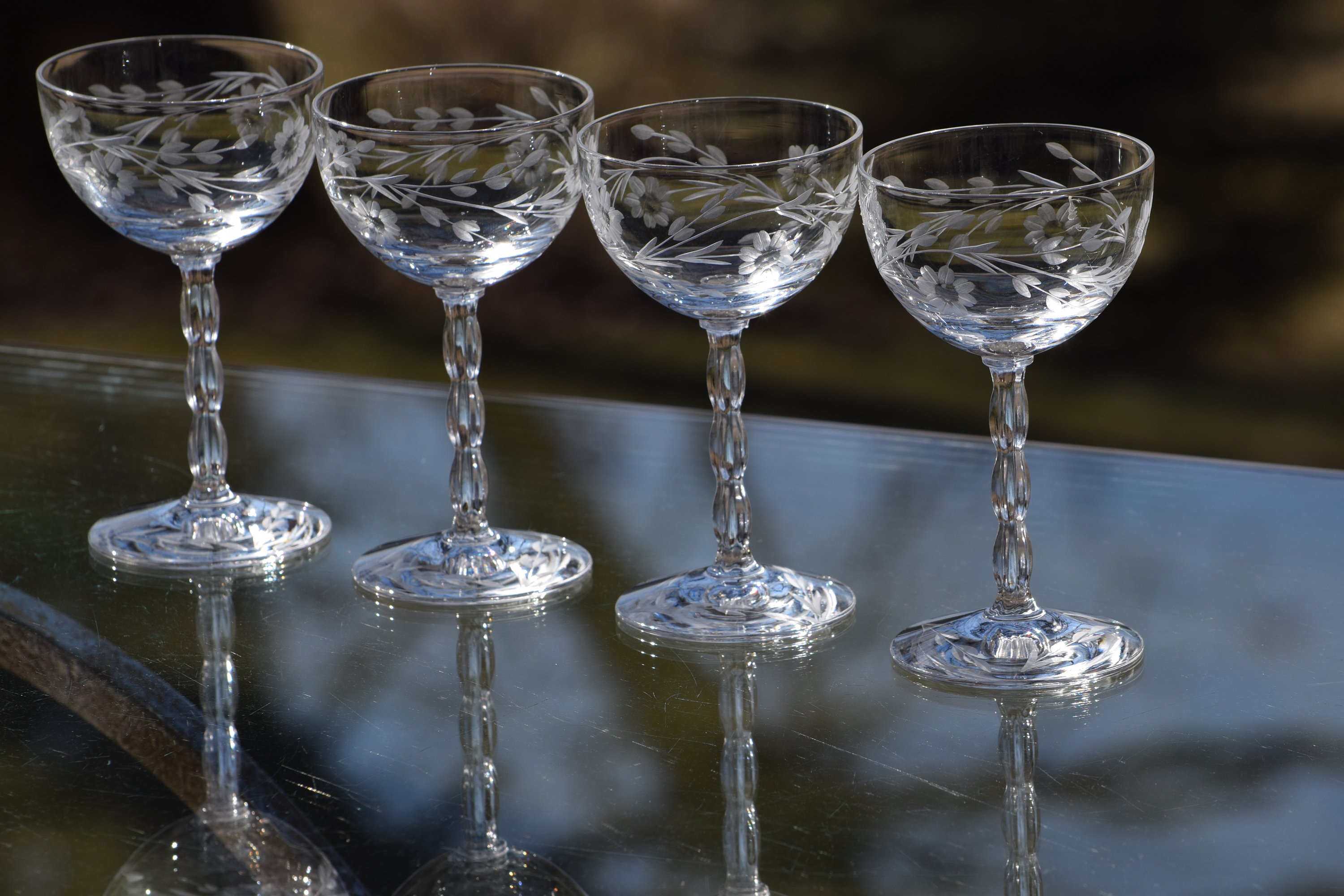 4 Vintage Etched Liquor Wine Cordial Glasses, Set of 4, Fostoria