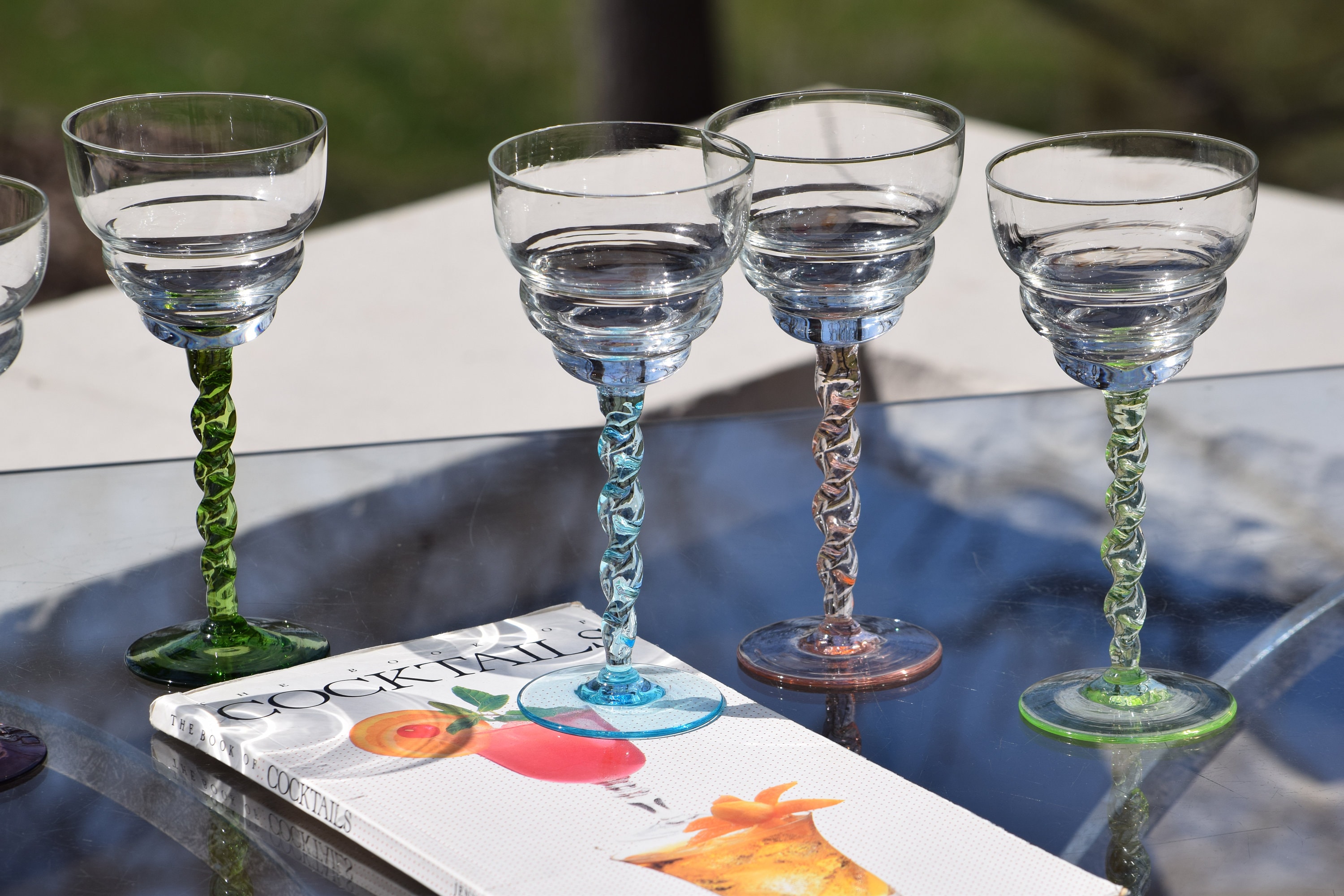 Martini Glasses Colored Stem Cocktail Glasses Crooked Stem Set of 2