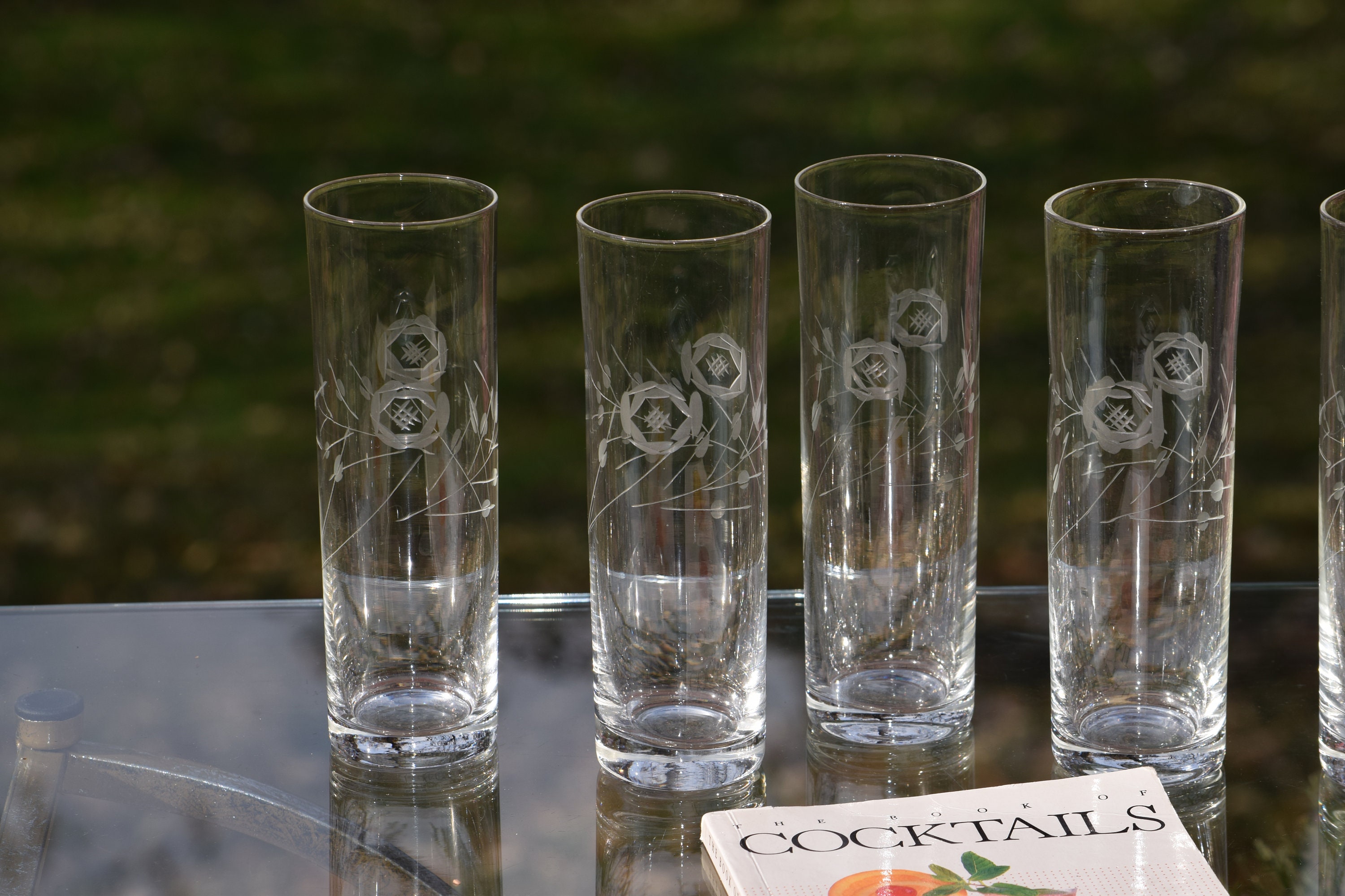 Vintage Etched COLLINS Glasses, Set of 6, Cocktail Party Glasses, Mid