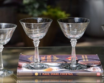 6 Vintage Cocktail ~ Martini glasses,  Fostoria, 1950's, Nick and Nora Cocktail glasses,  Craft Cocktails, Mixology ~ Home Bartender
