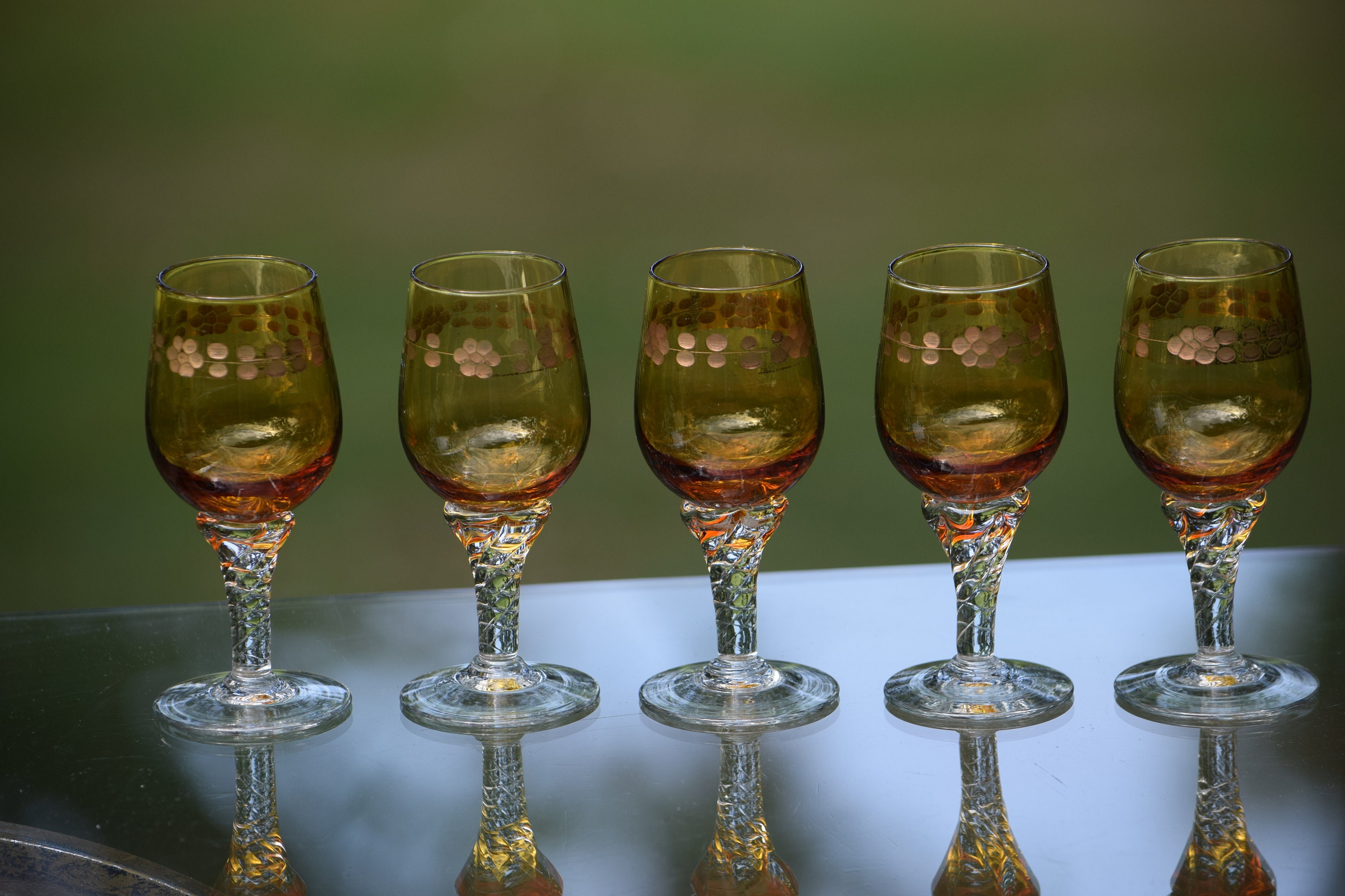 Vintage Etched Port Wine, Liquor Cordial Glasses, Set of 5, Vintage