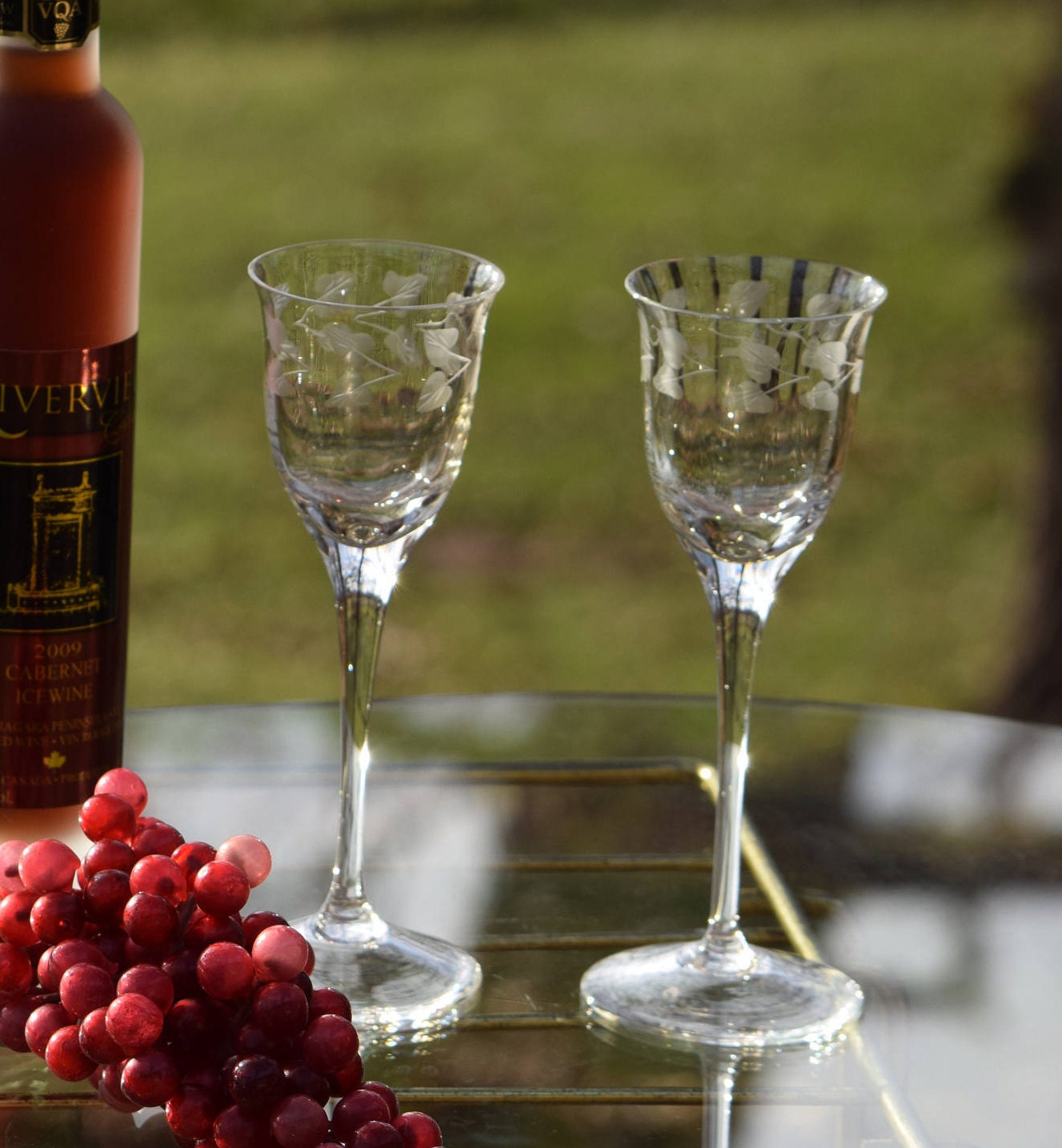 Tall Vintage Etched Cordial Port Wine Glasses, Set of 5, Wine Party