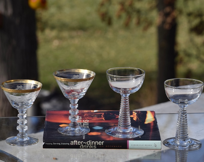 DESSERT WINES? 4 Vintage Etched Port Wine Liqueur Glasses, Set of 4 Mis-Matched ~ Tiffin Franciscan - Bryce, 3 - 4 oz Dessert Cocktail Glass