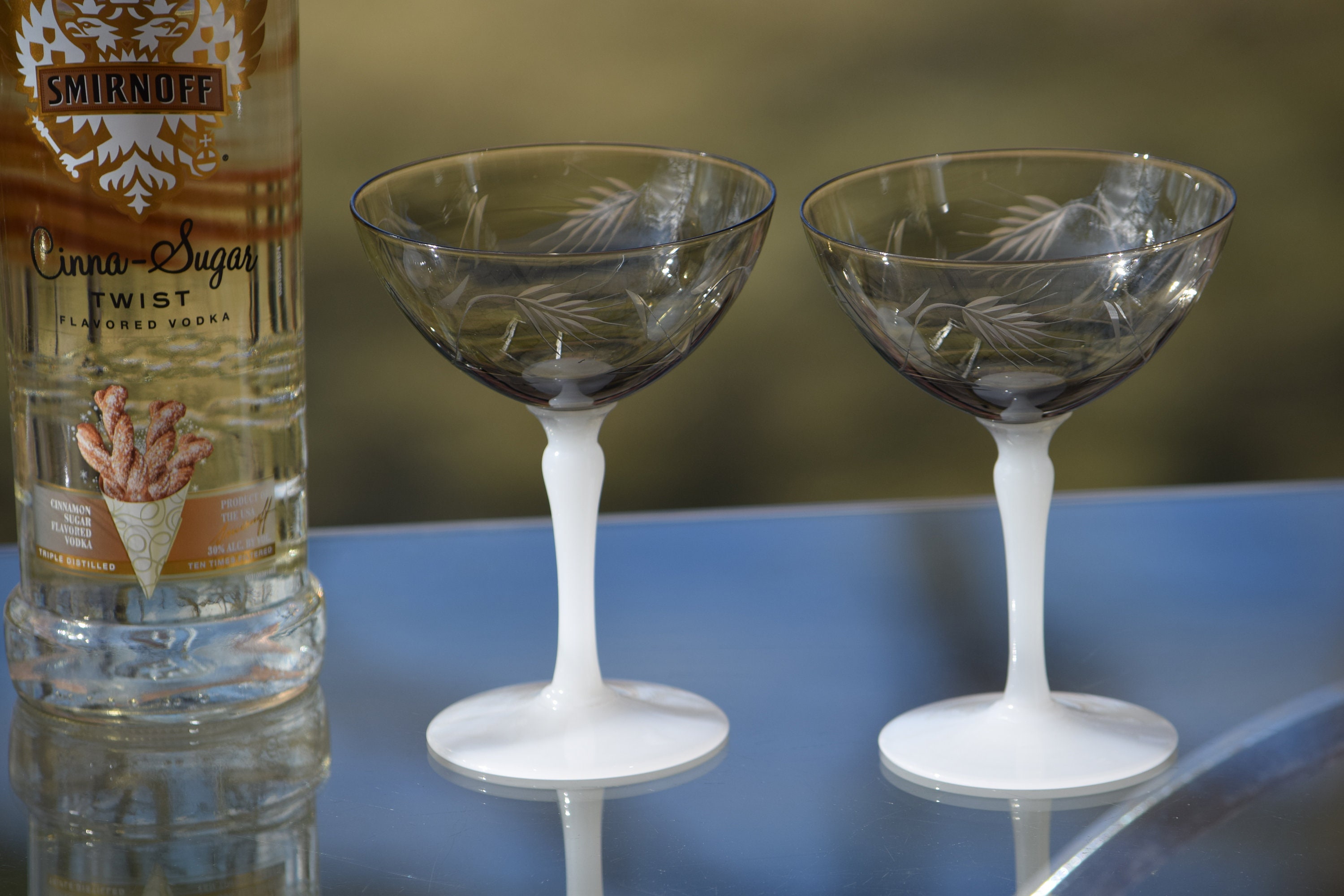 Vintage Cocktail Martini Glasses, Set of 4, Vintage Etched Grey