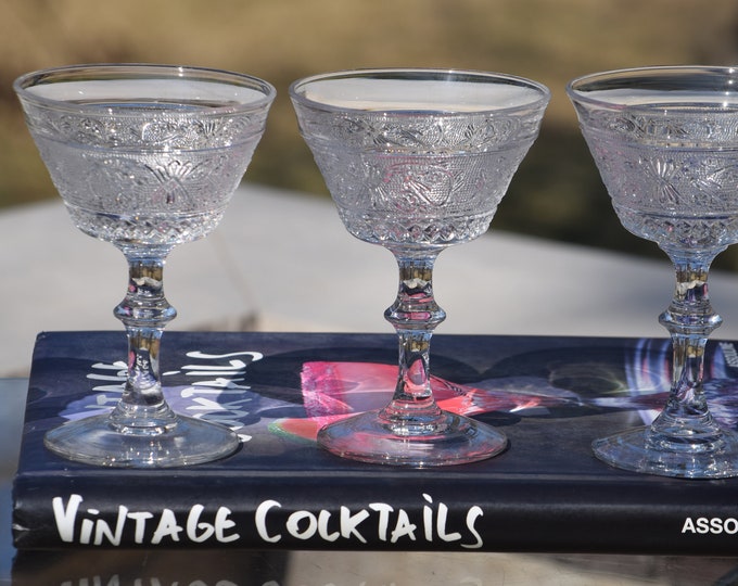 4 Vintage Pressed Glass Cocktail Glasses, Duncan Miller, c. 1925-1965, Craft Cocktail Glasses, Vintage Champagne Glasses, Gin Glasses