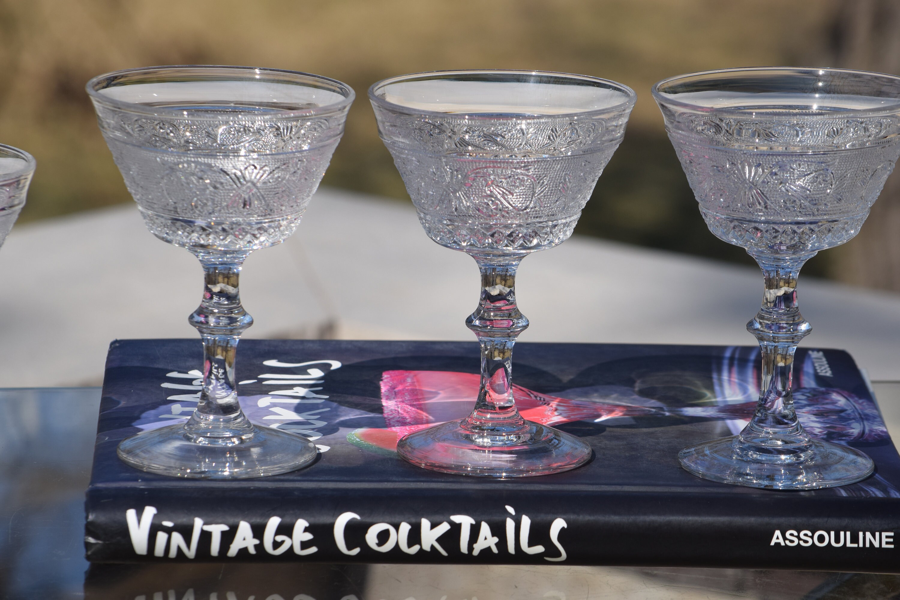 4 Vintage Pressed Glass Cocktail Glasses, Duncan Miller, c. 19251965