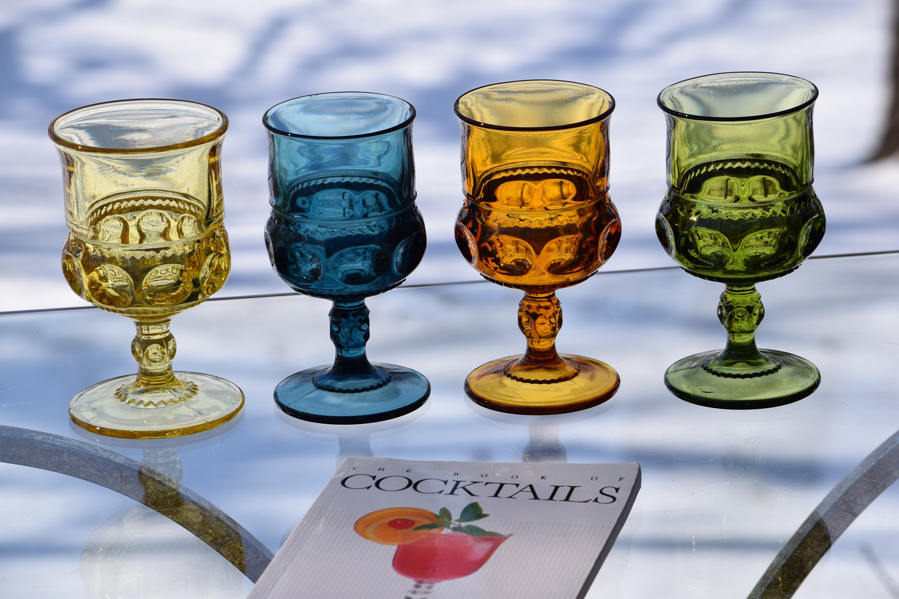 Vintage Multi Colored Wine Glasses Set of 4, circa 1950's, Tiffin