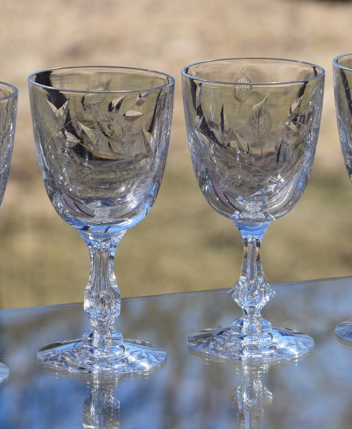 Vintage CRYSTAL Bubble Stem Wine Glasses, Set of 4, Tiffin Franciscan