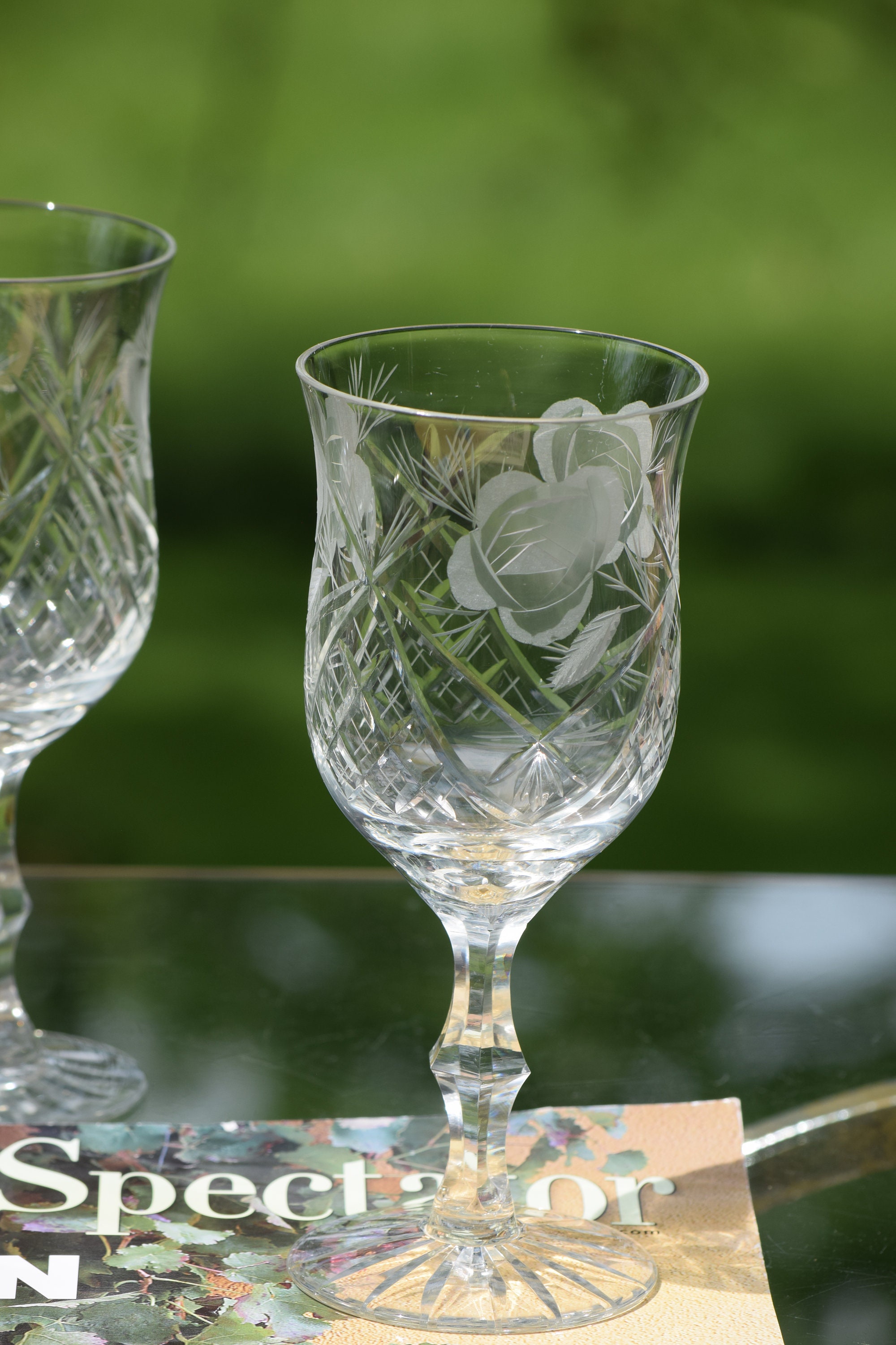 Vintage Newton Crystal Co.Cut Crystal Wine/Water Glasses Set/4 /hg